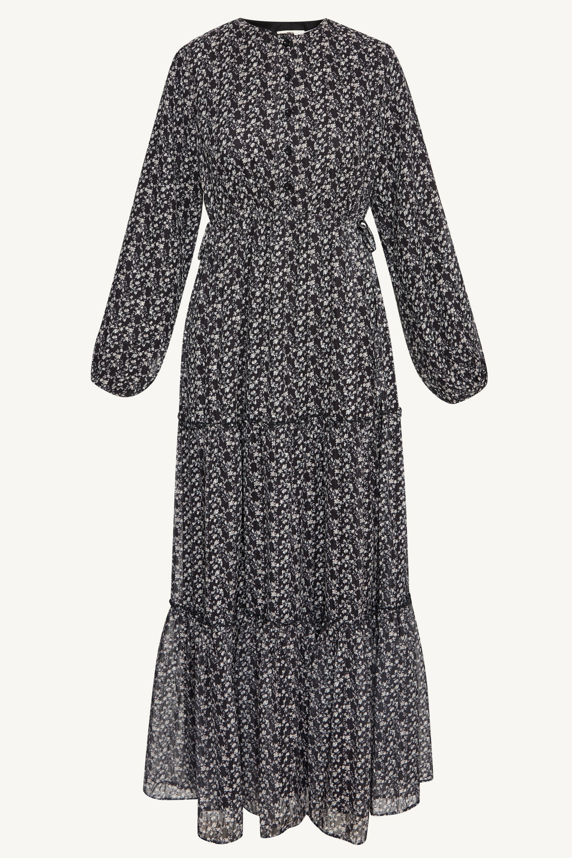Tiered Flowy Button Down Maxi Dress - Black Floral Dresses Veiled
