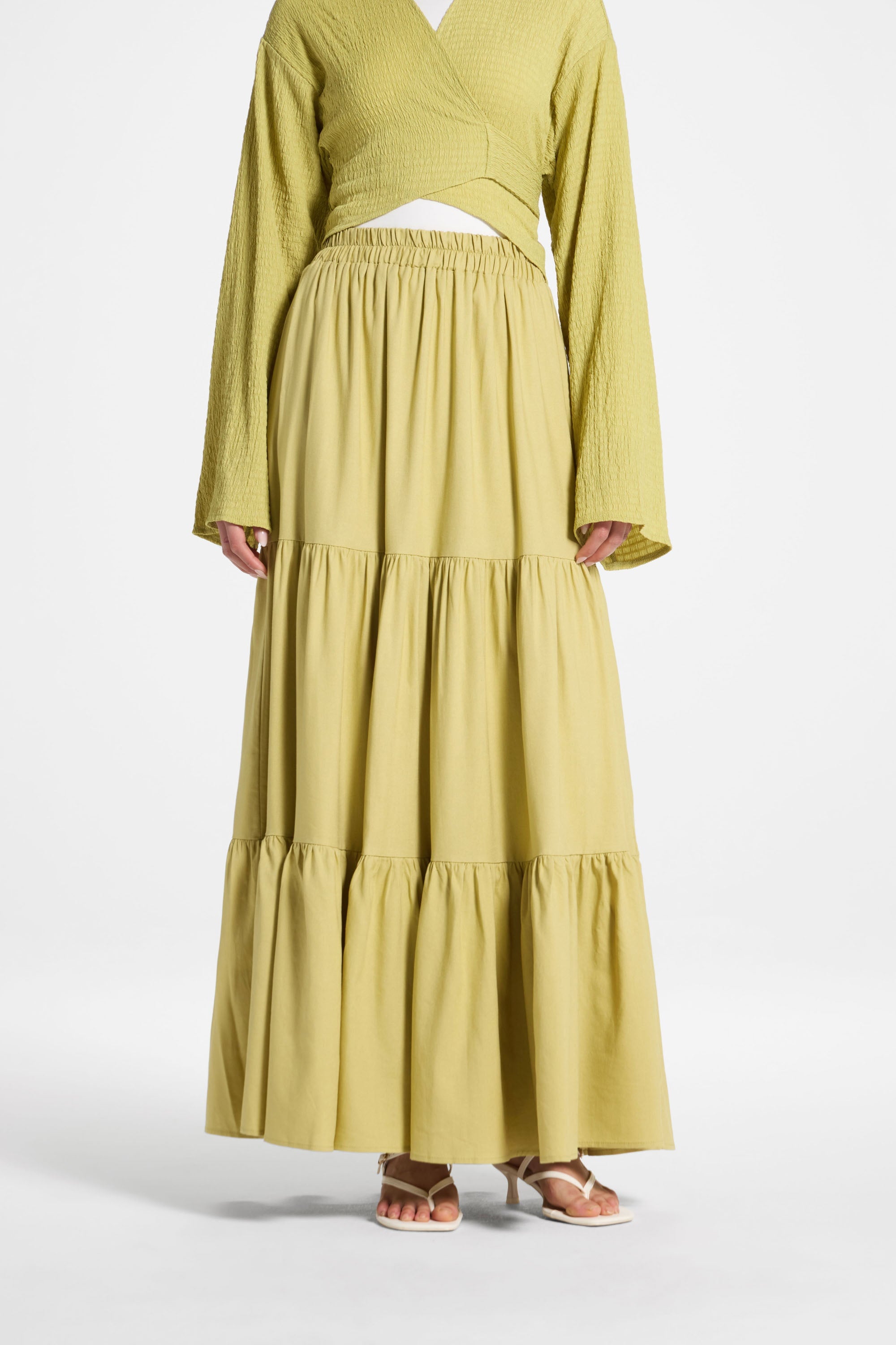 Tiered Linen Maxi Skirt - Citron Abayas Veiled