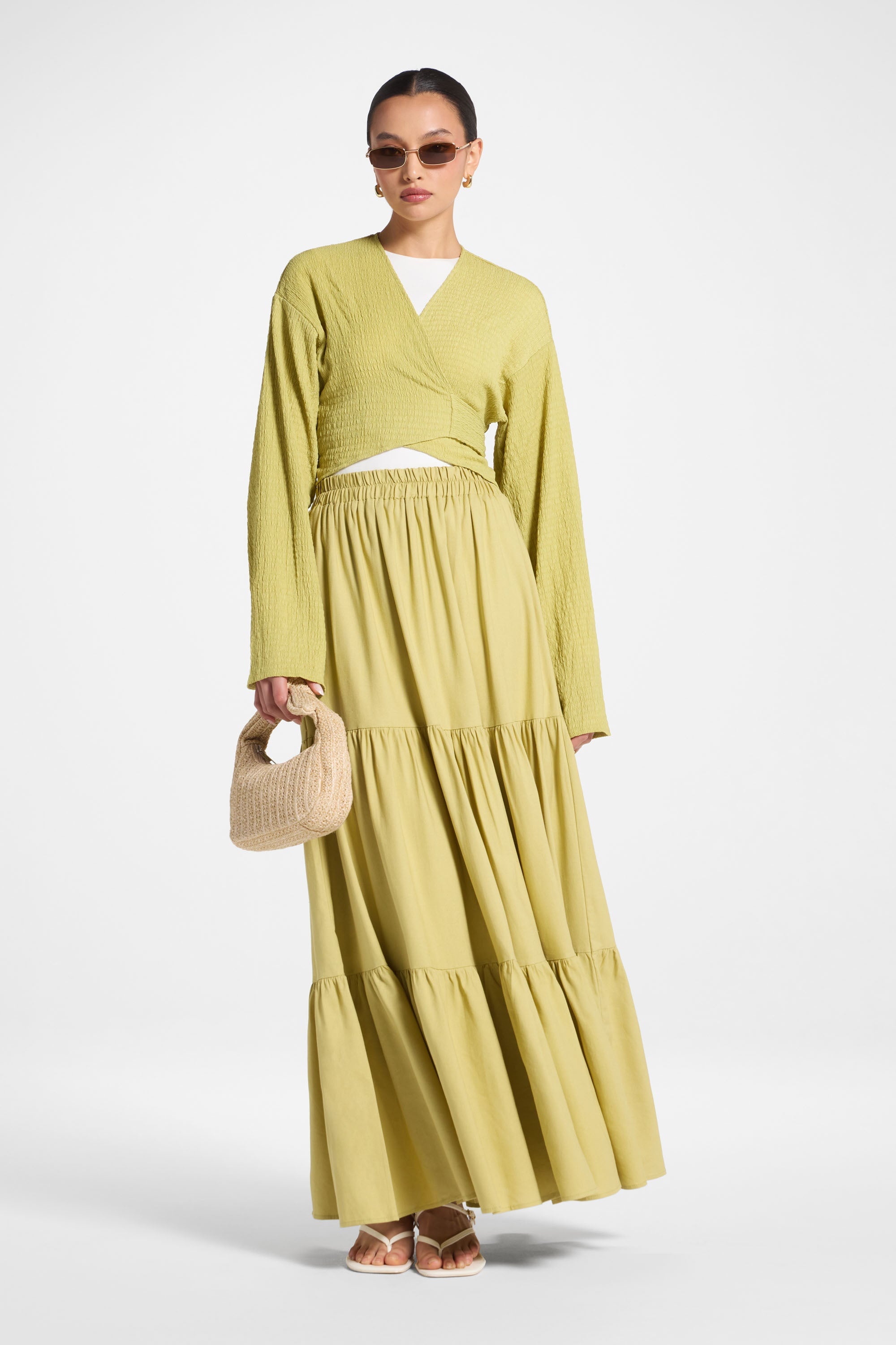 Tiered Linen Maxi Skirt - Citron Abayas Veiled