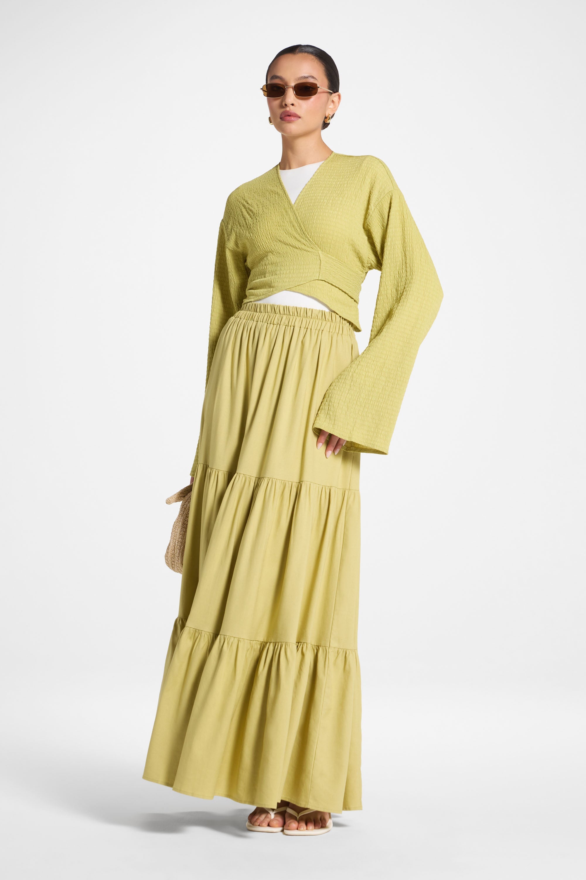 Tiered Linen Maxi Skirt - Citron Abayas Veiled