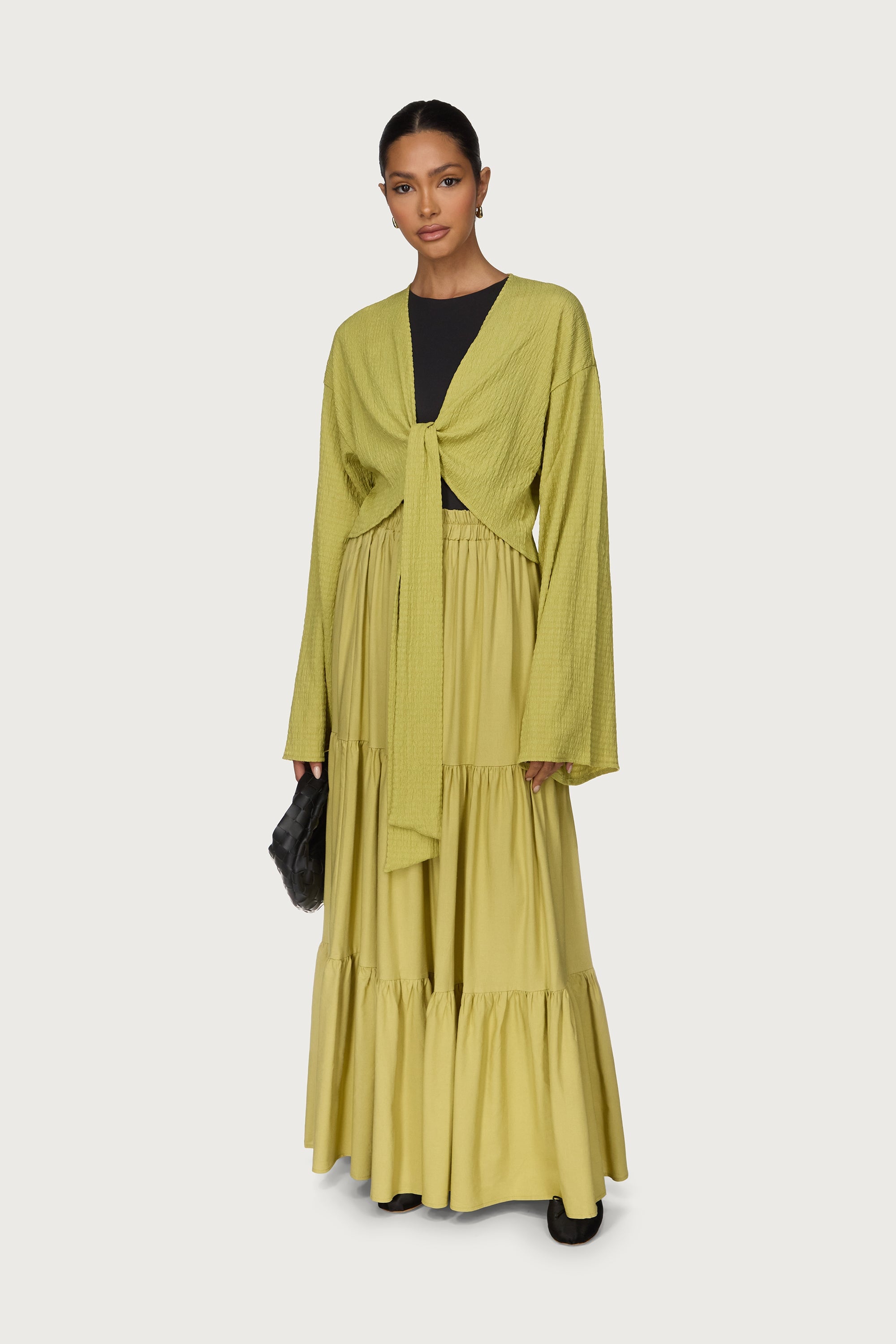Tiered Linen Maxi Skirt - Citron Abayas Veiled