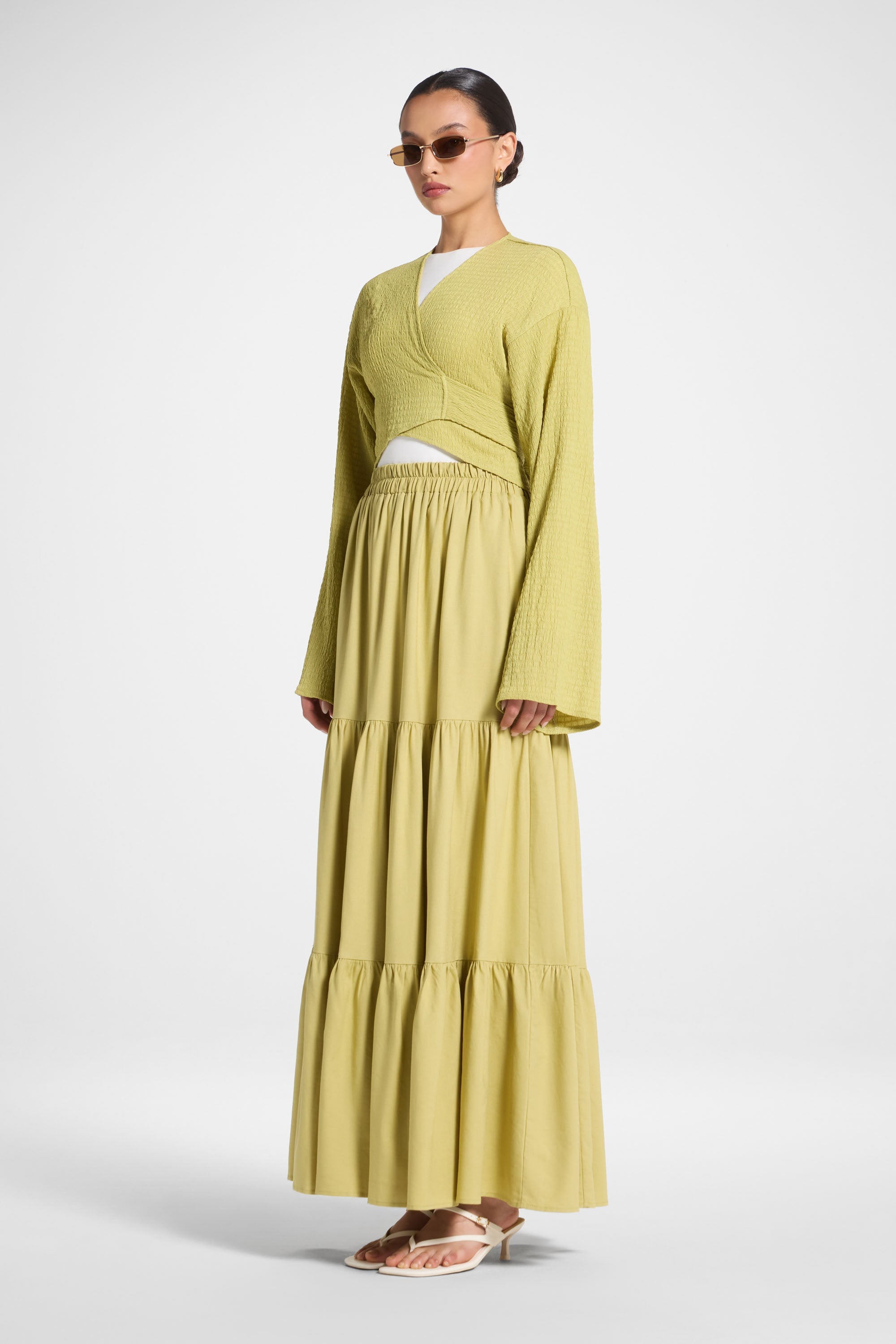 Tiered Linen Maxi Skirt - Citron Abayas Veiled