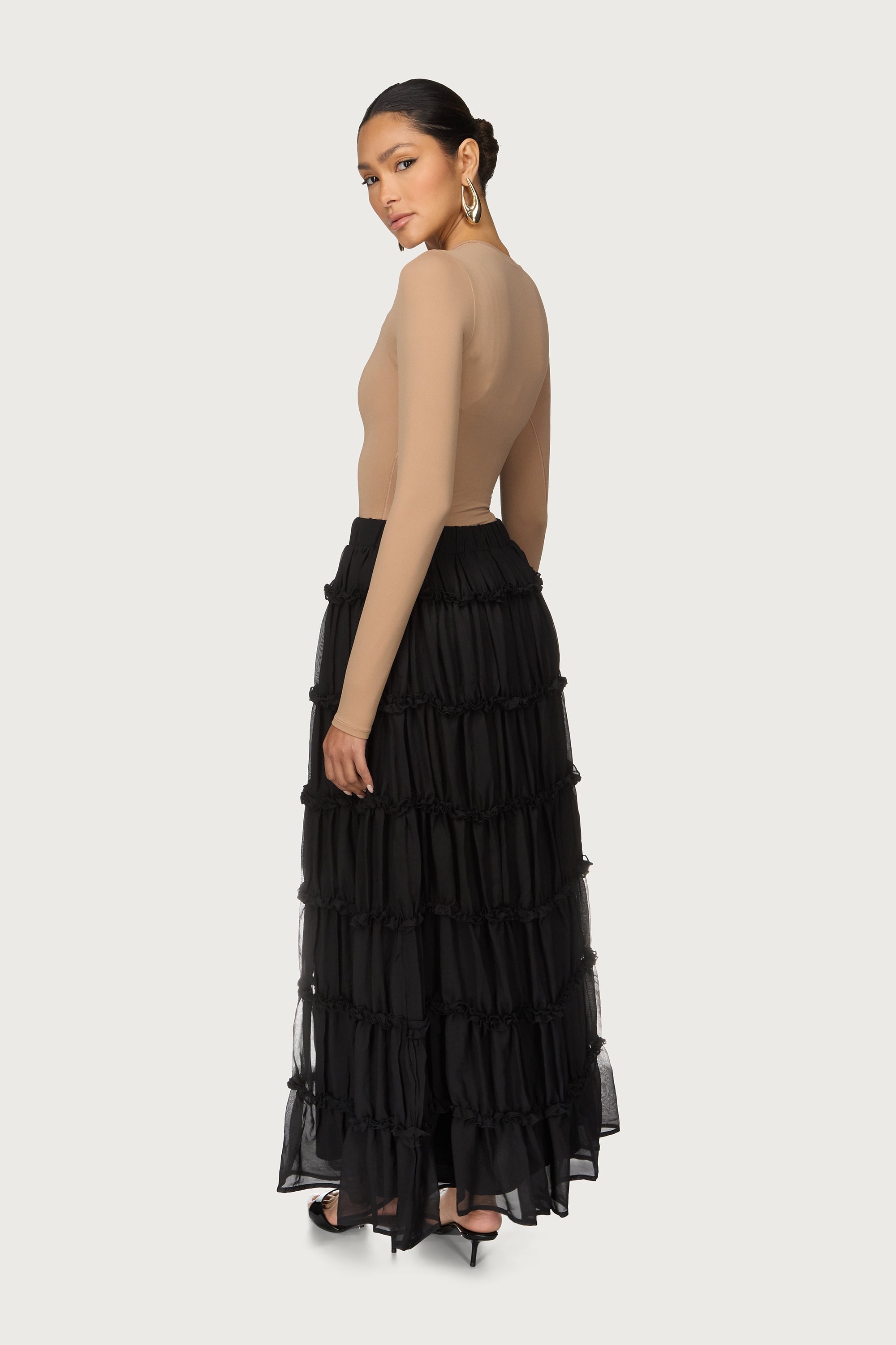 Tiered Maxi Skirt - Black Abayas Veiled