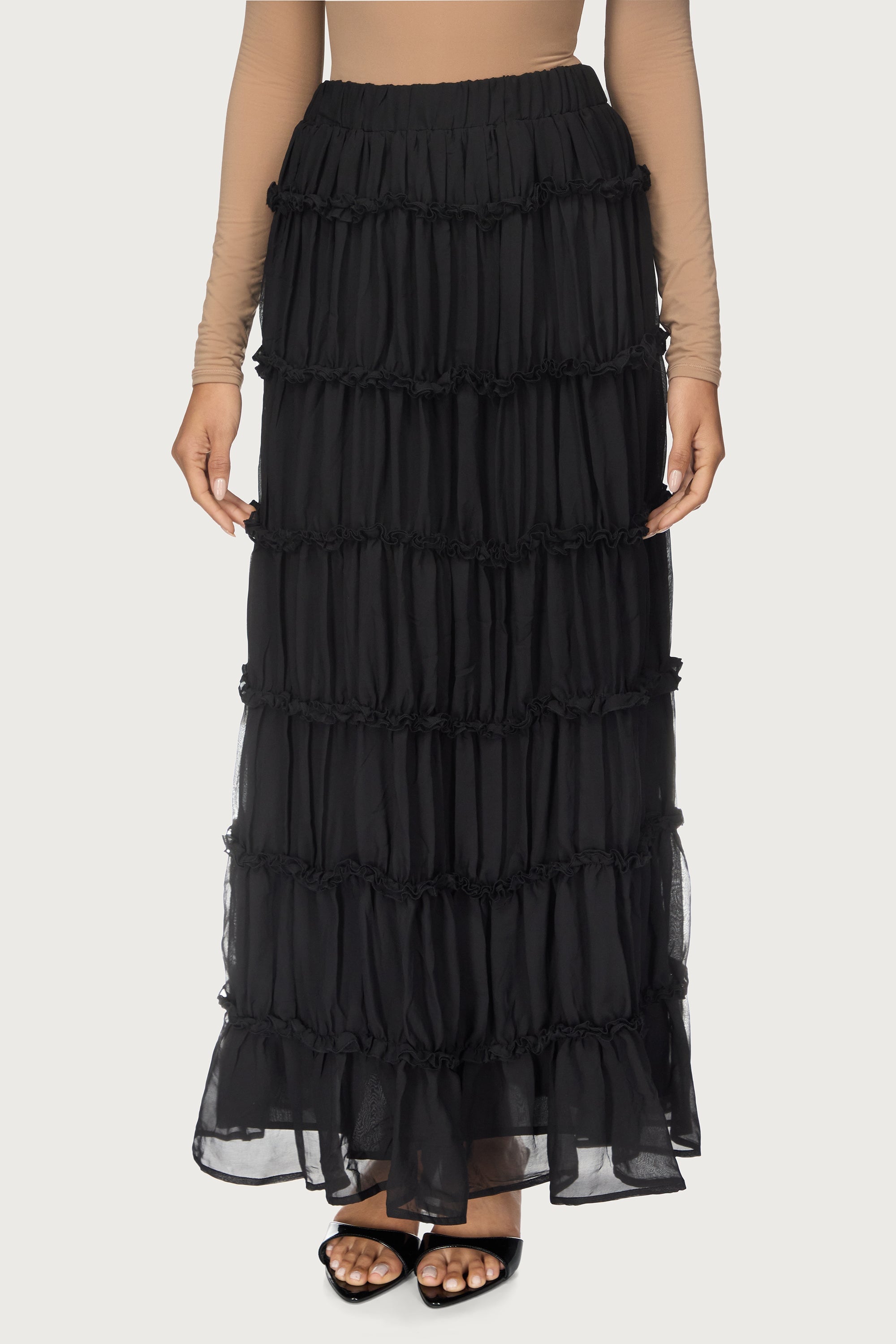 Tiered Maxi Skirt - Black Abayas Veiled