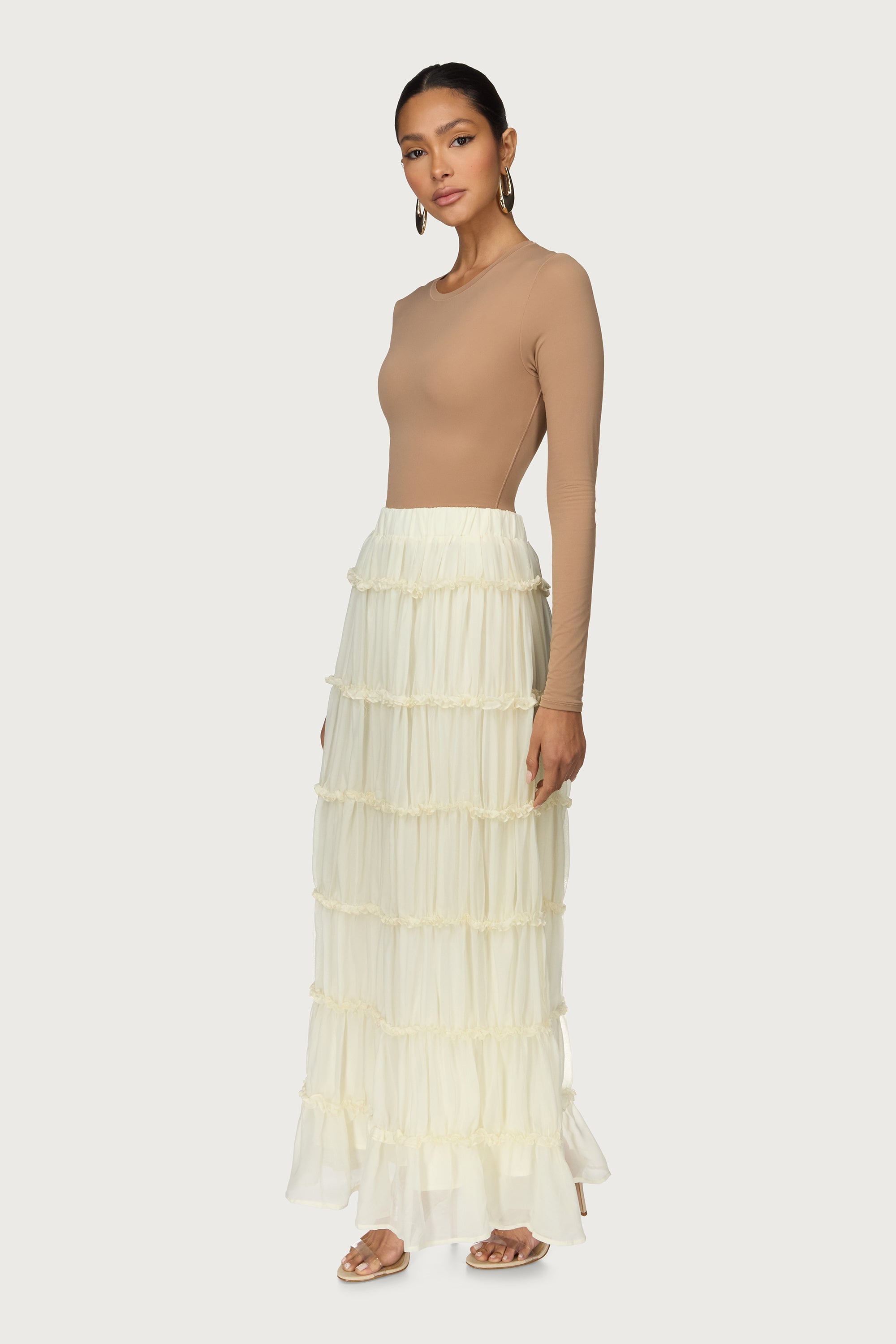Tiered Maxi Skirt - Off White Abayas Veiled