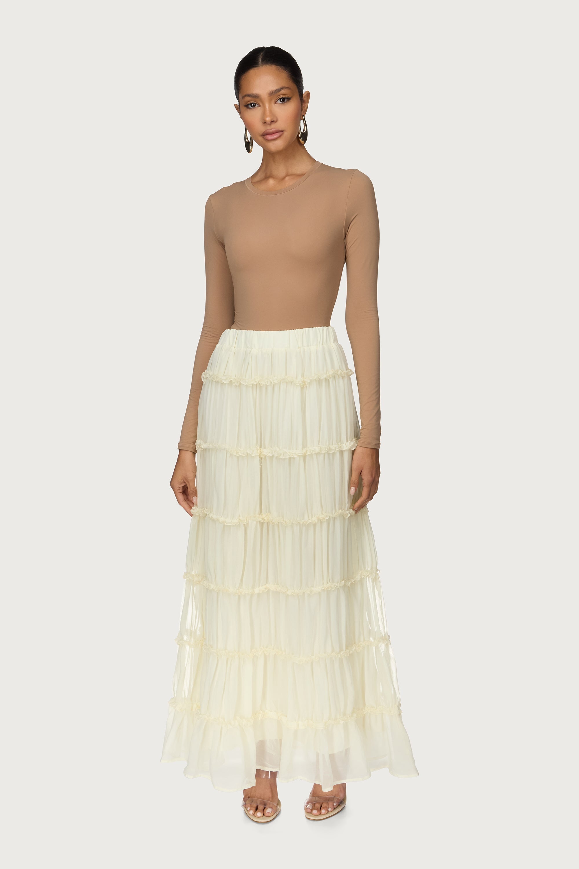 Tiered Maxi Skirt - Off White Abayas Veiled