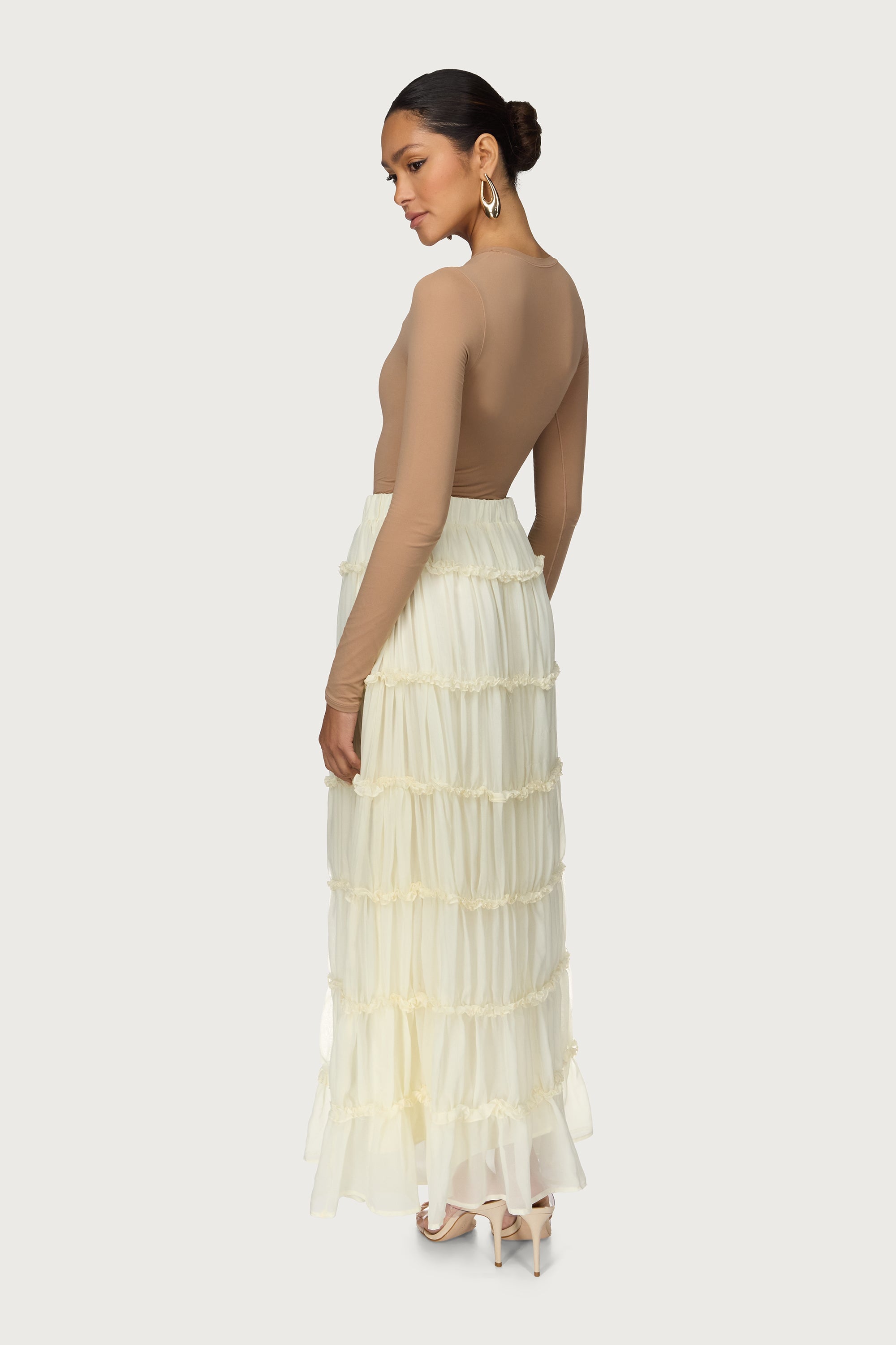 Tiered Maxi Skirt - Off White Abayas Veiled