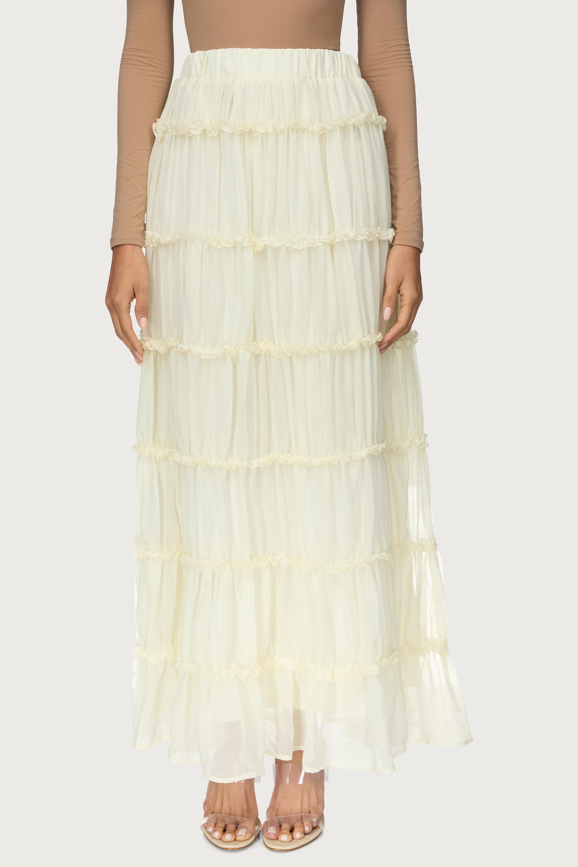 Tiered Maxi Skirt - Off White Abayas Veiled