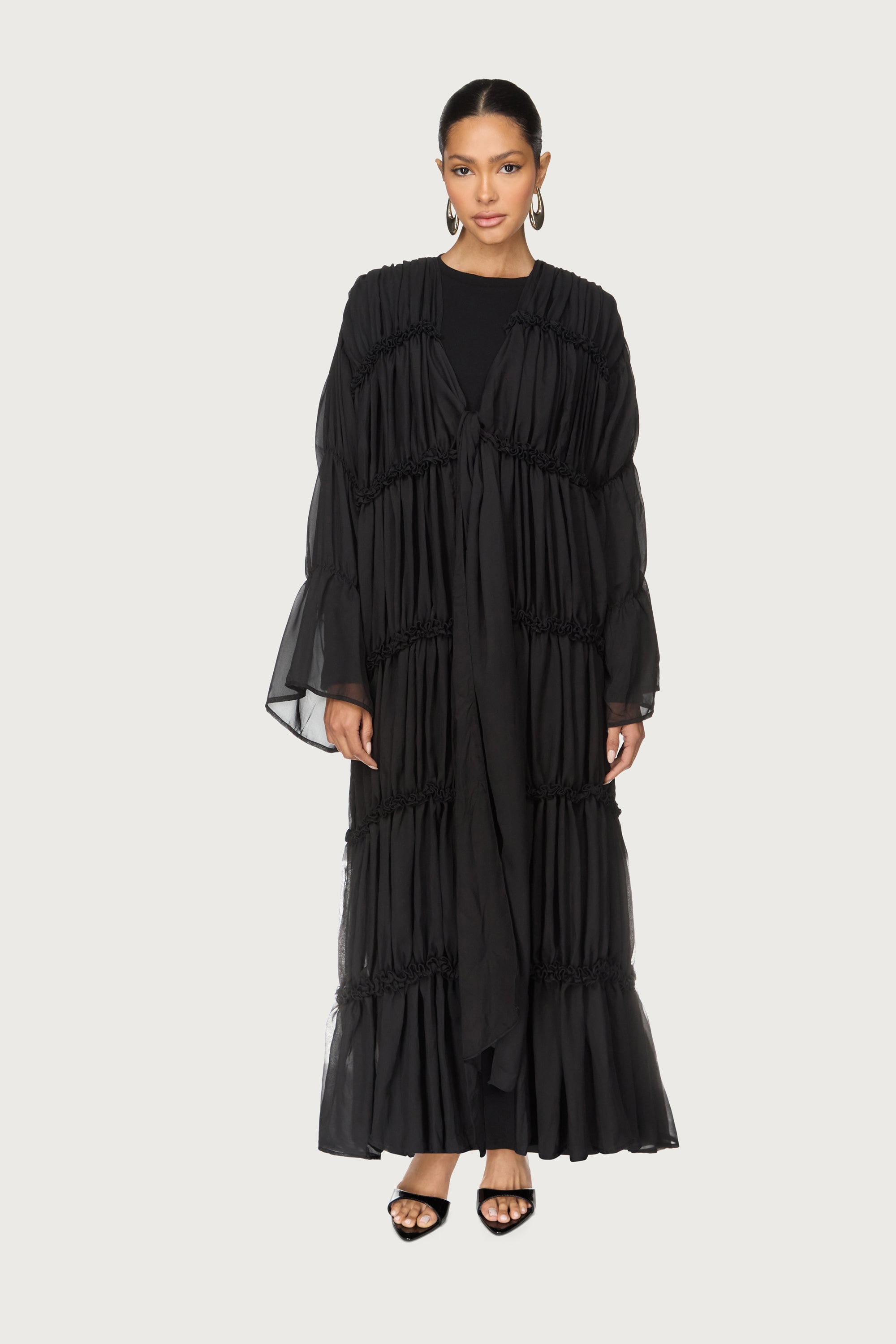 Tiered Open Abaya - Black Abayas Veiled