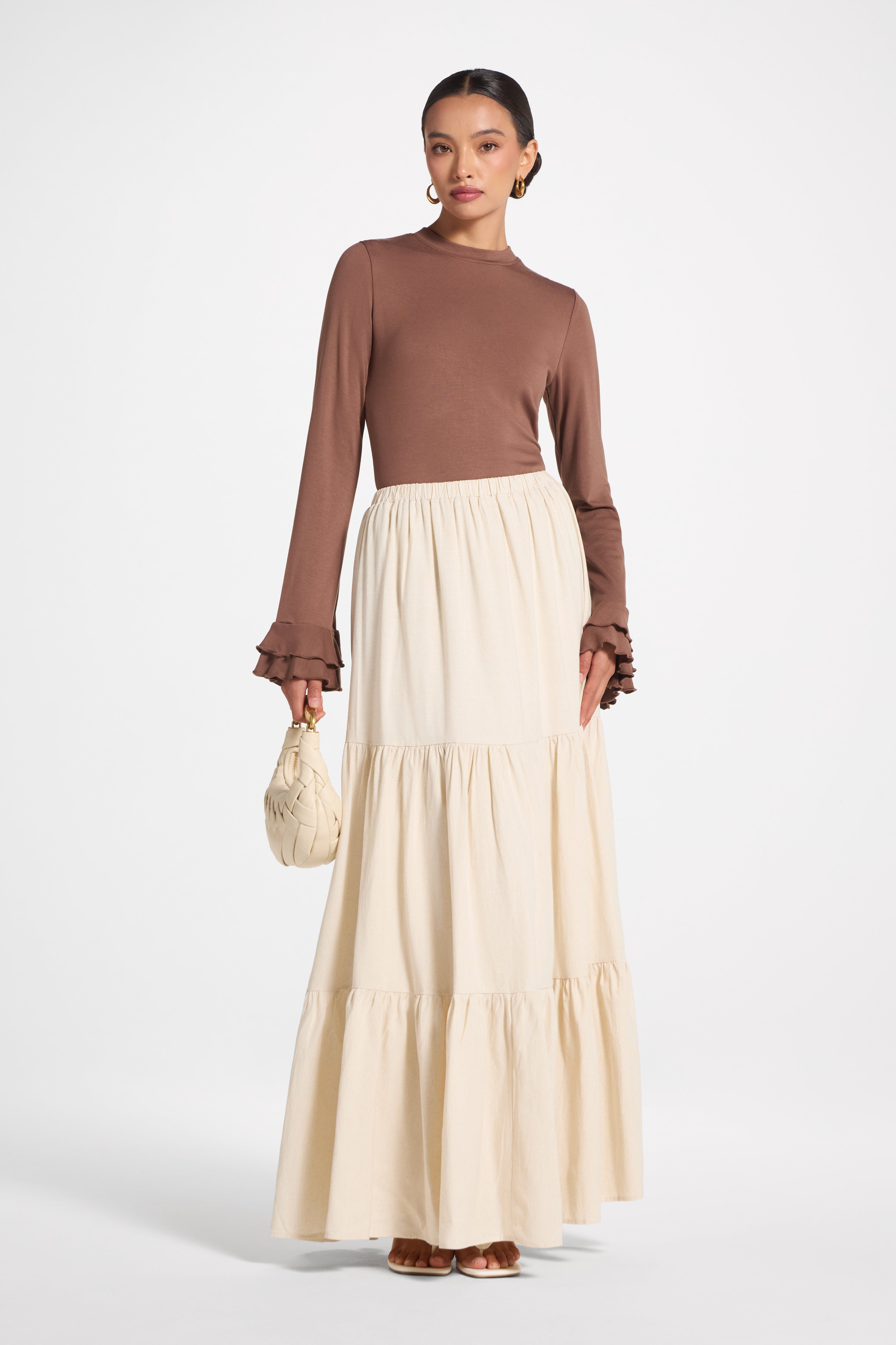 Tiered Skirt - Heathered Oatmeal Veiled
