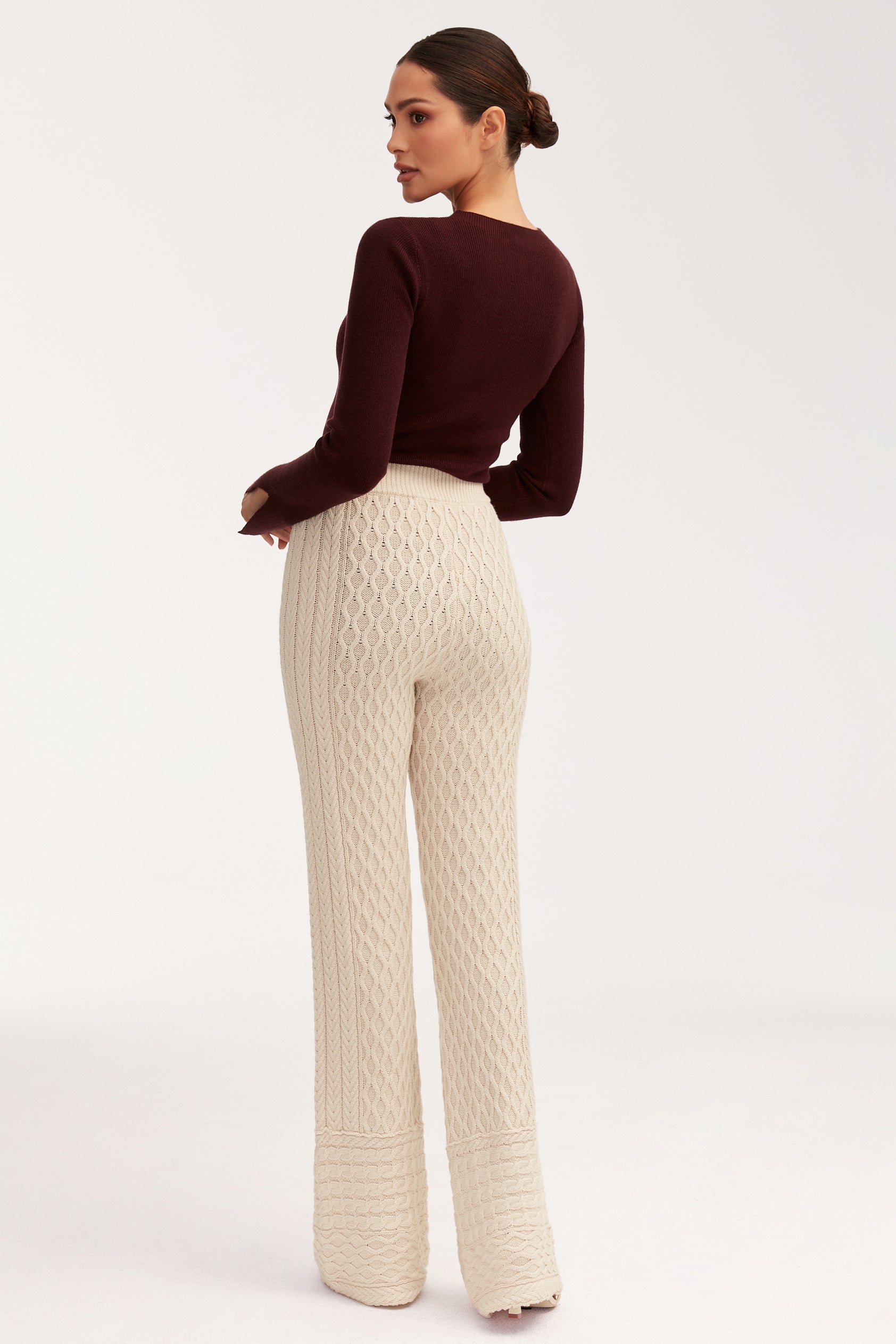 Vanessa Diamond Knit Wide Leg Pants - Off White Bottoms Veiled 