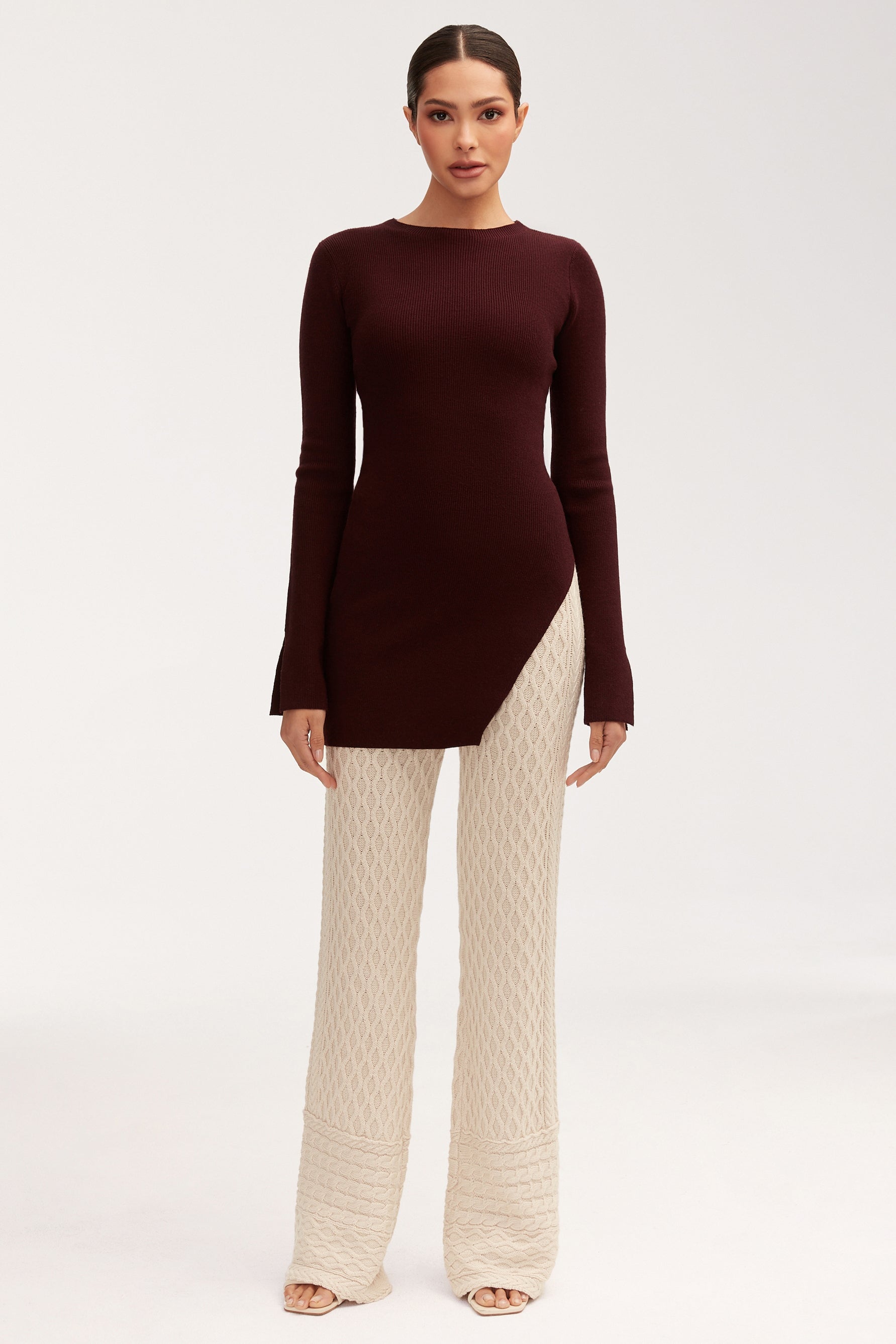 Vanessa Diamond Knit Wide Leg Pants - Off White Bottoms Veiled