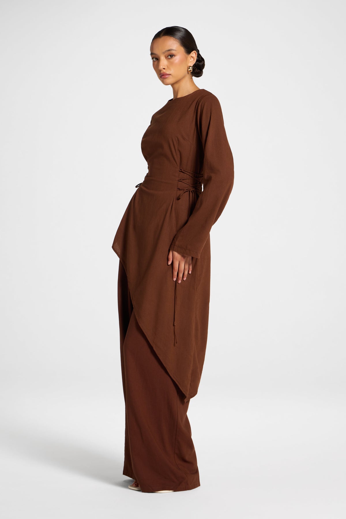 Viscose Linen Asymmetric Tunic - Chocolate Top Veiled