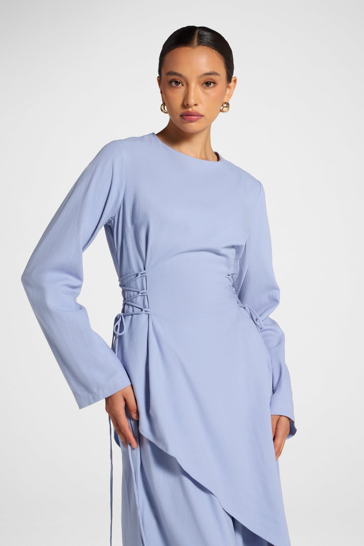 Viscose Linen Asymmetric Tunic - Light Denim Top Veiled