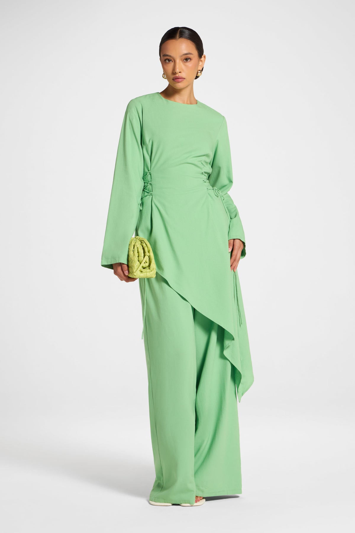 Viscose Linen Asymmetric Tunic - Lime Top Veiled