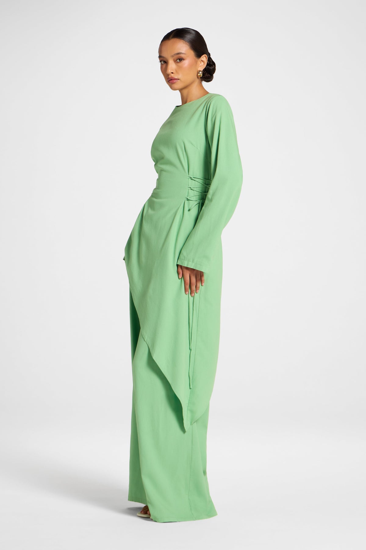 Viscose Linen Asymmetric Tunic - Lime Top Veiled