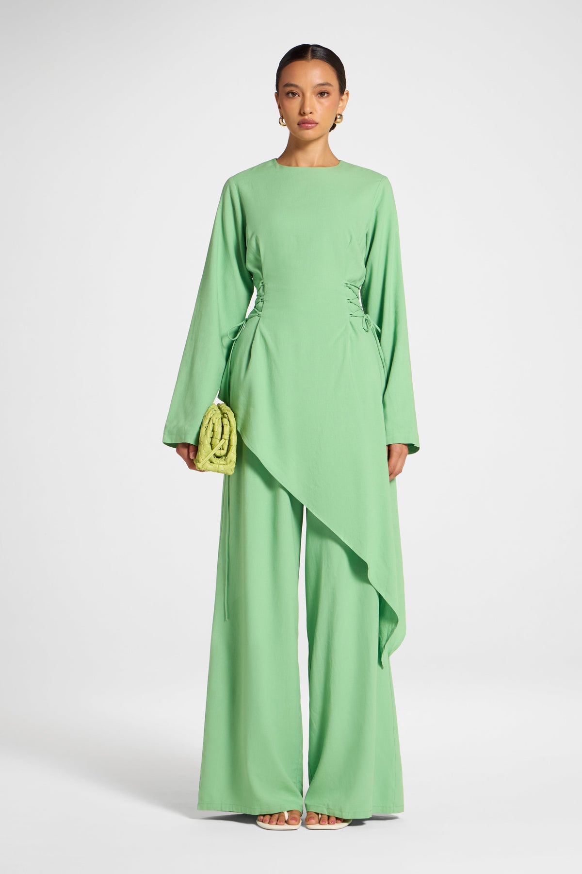 Viscose Linen Asymmetric Tunic - Lime Top Veiled