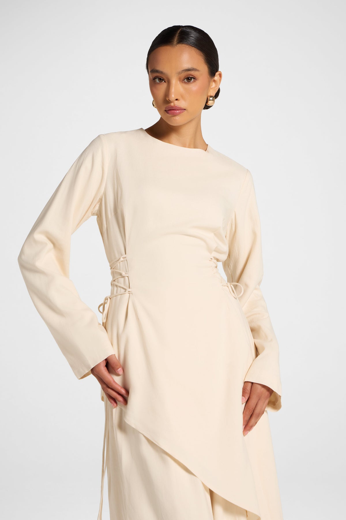 Viscose Linen Asymmetric Tunic - Natural Top Veiled