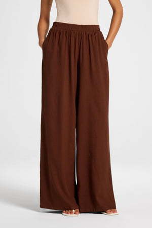 Viscose Linen Wide Leg Pant - Chocolate