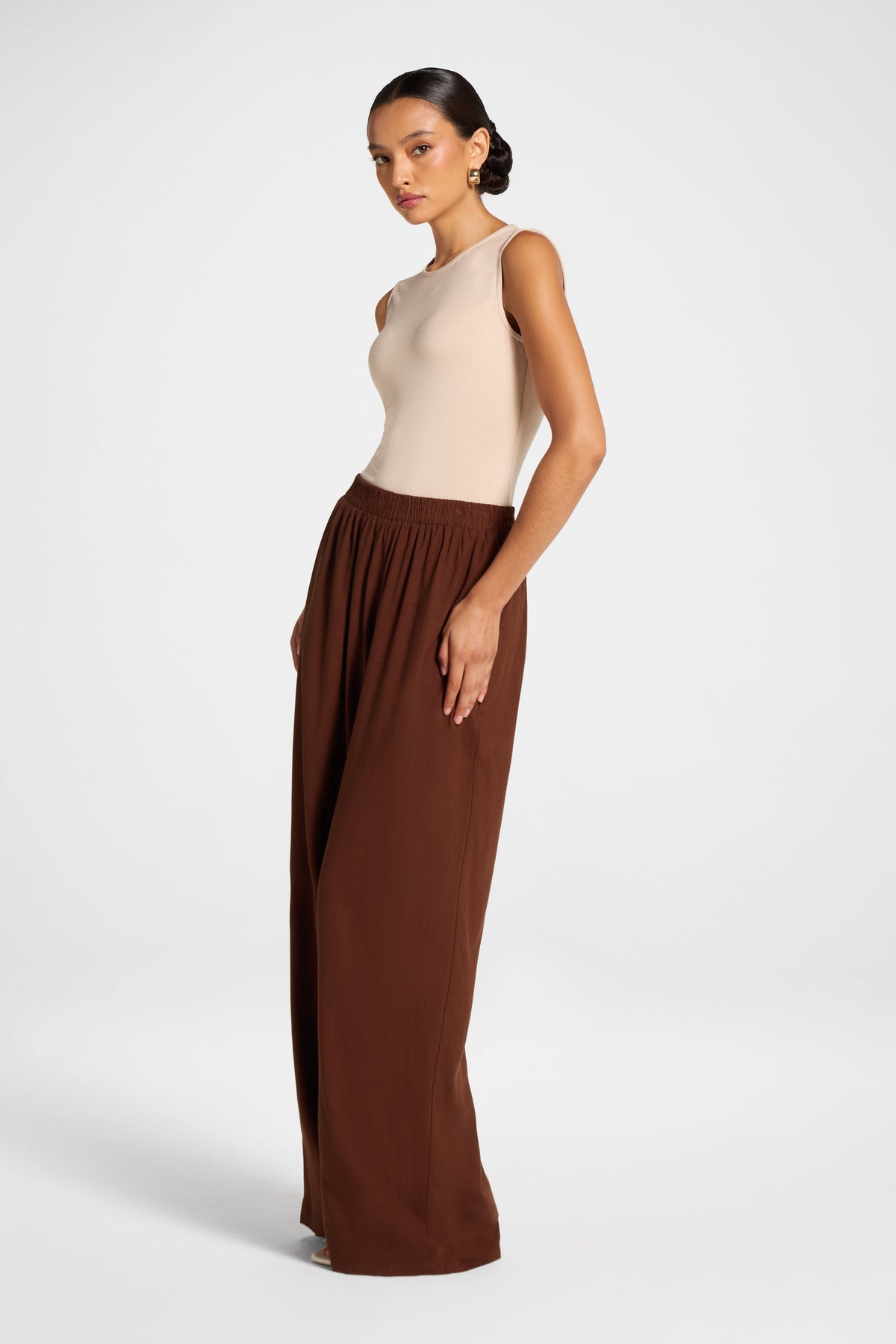 Viscose Linen Wide Leg Pant - Chocolate Pants Veiled