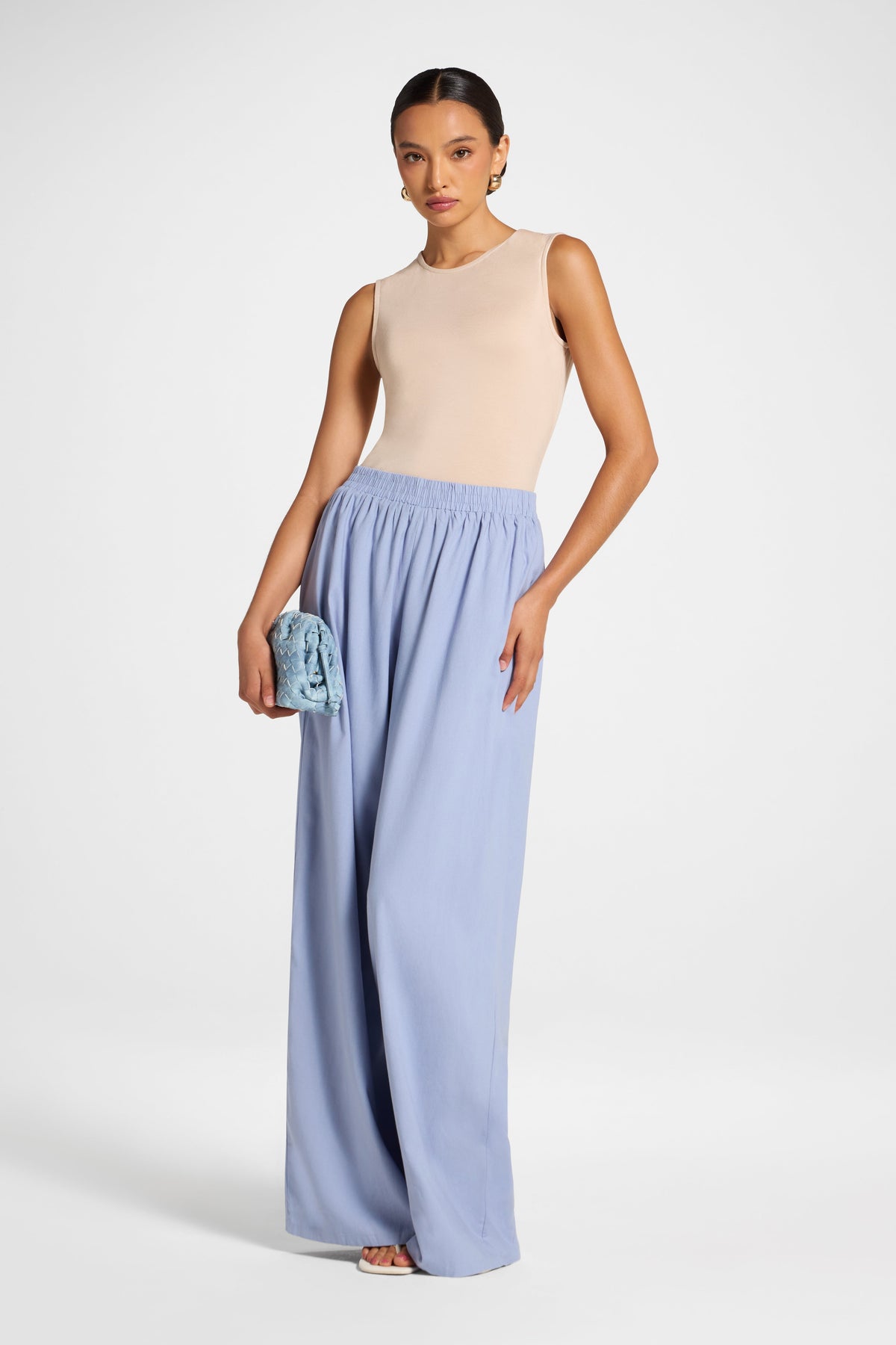 Viscose Linen Wide Leg Pant - Light Denim Pants Veiled