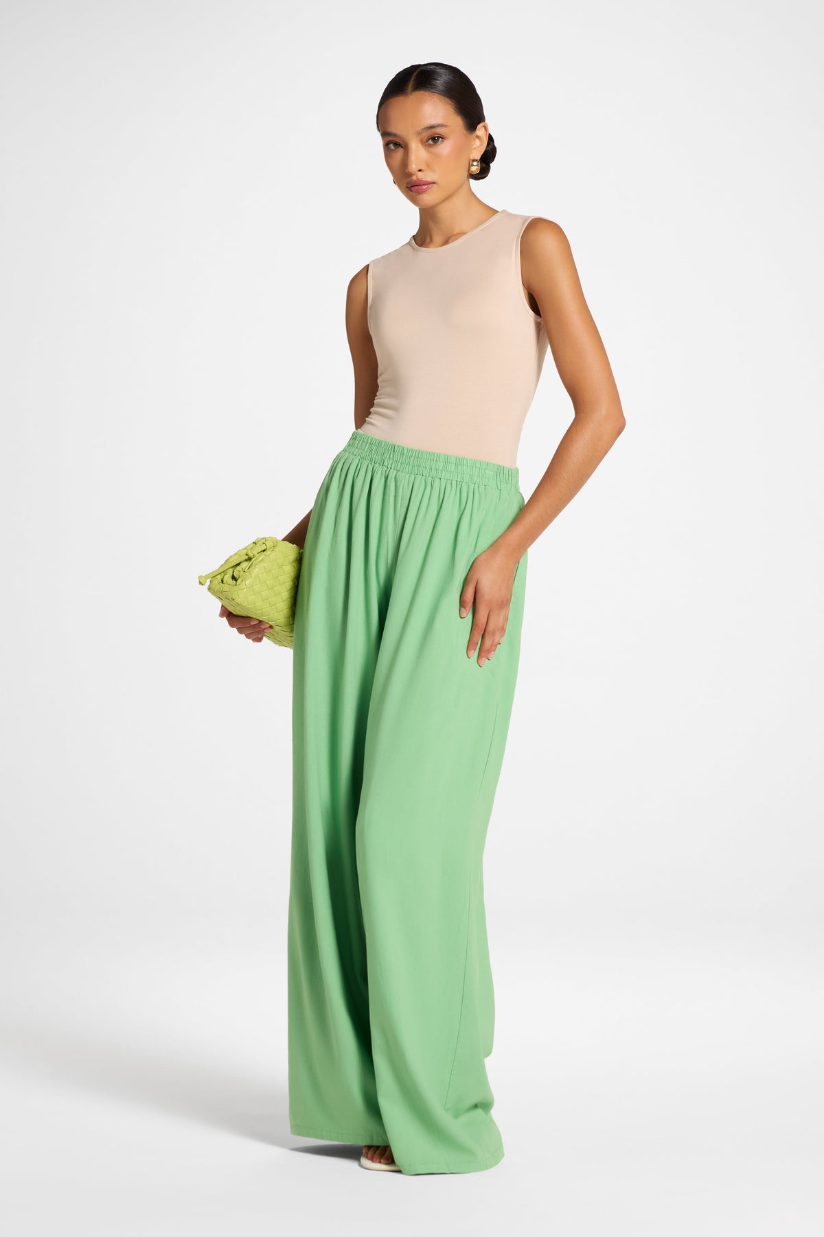 Viscose Linen Wide Leg Pant - Lime Pants Veiled