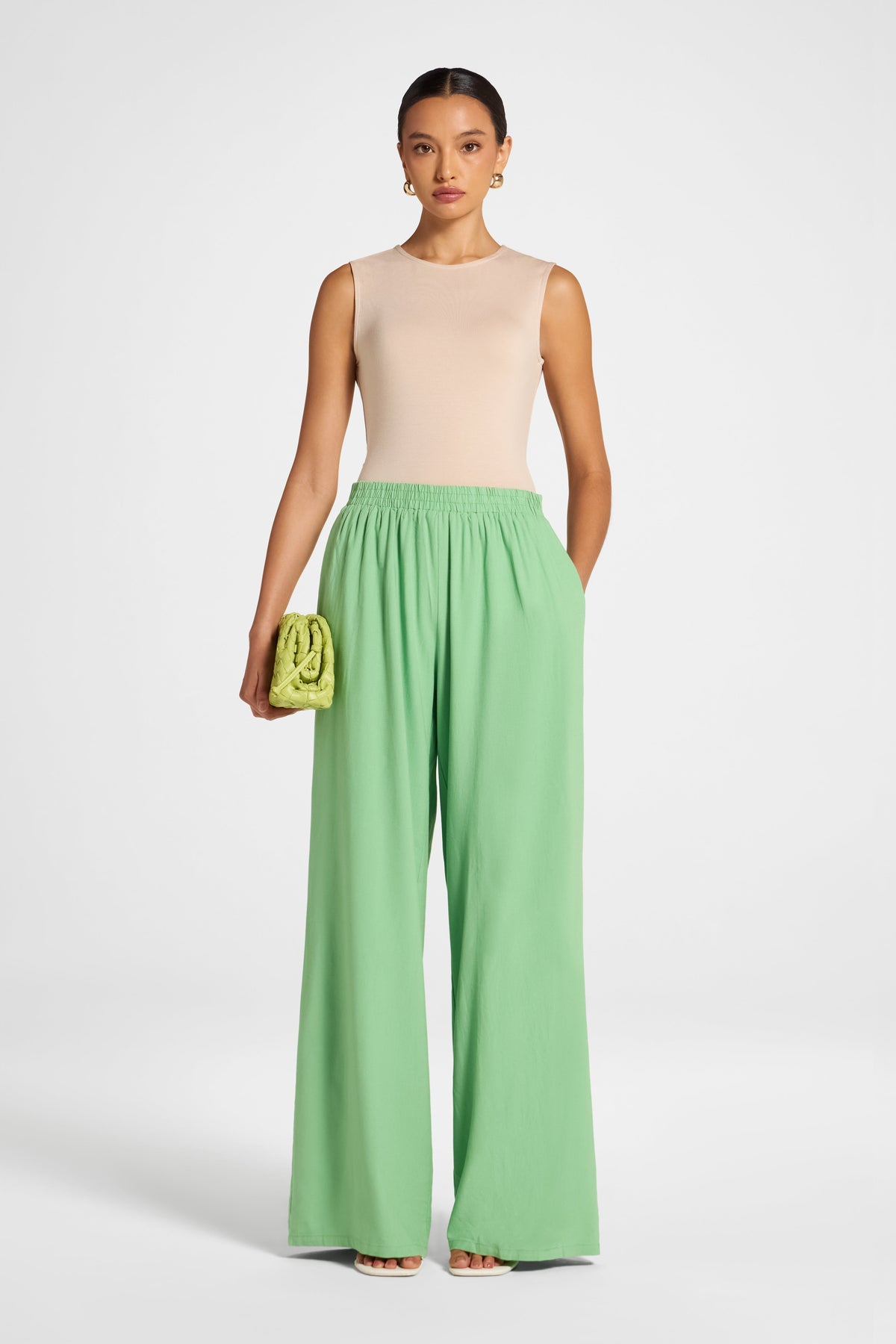 Viscose Linen Wide Leg Pant - Lime Pants Veiled
