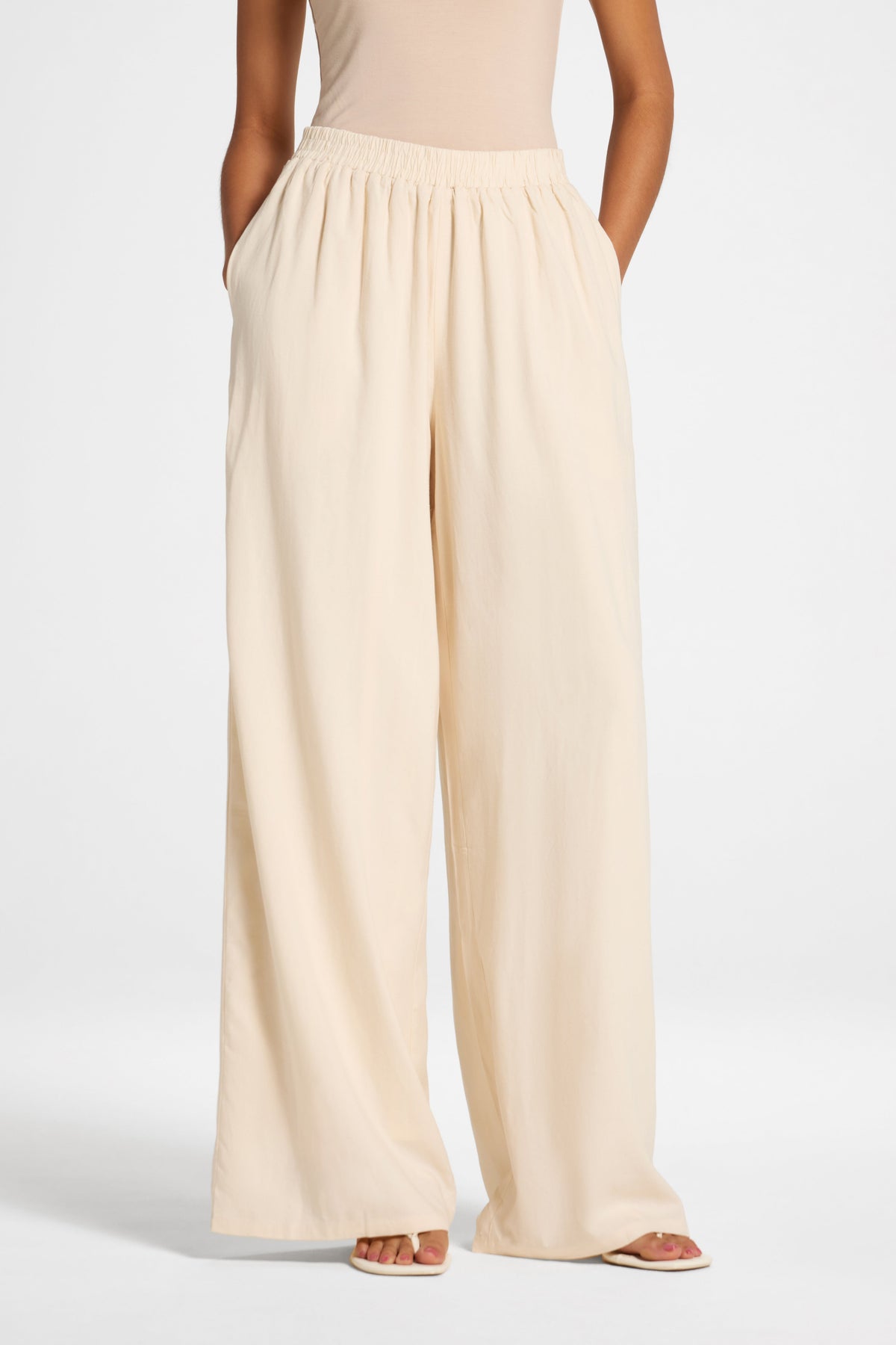 Viscose Linen Wide Leg Pant - Natural Pants Veiled