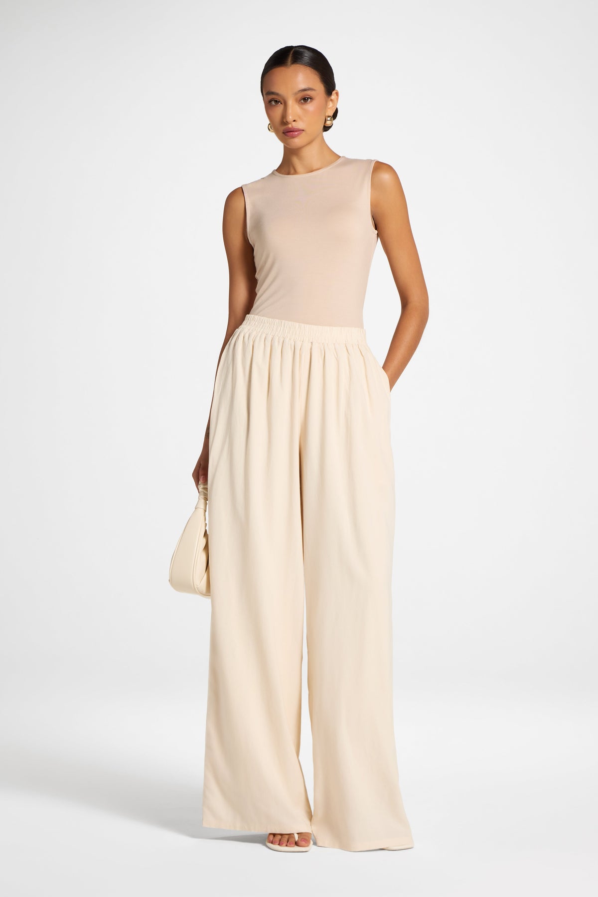 Viscose Linen Wide Leg Pant - Natural Pants Veiled