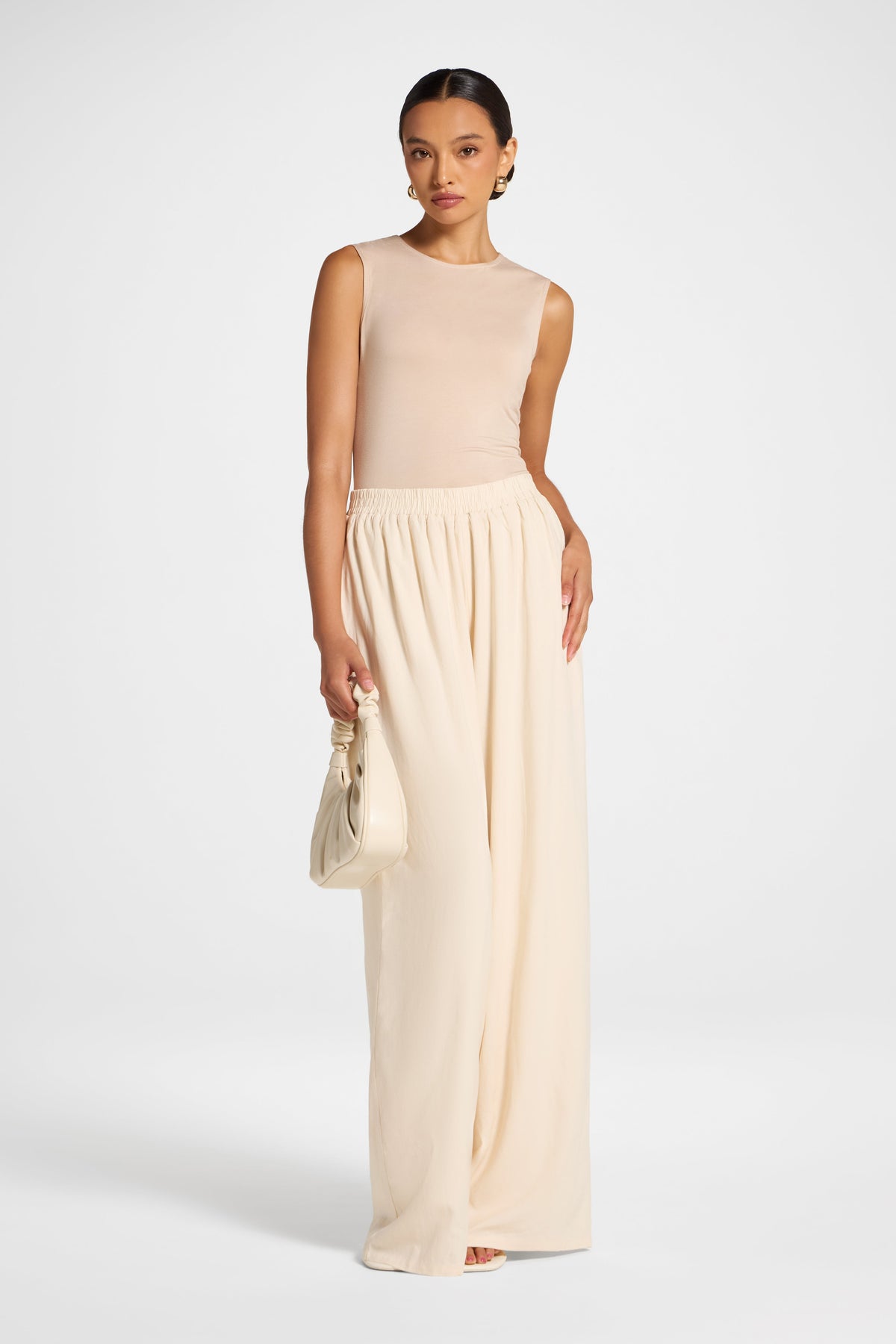 Viscose Linen Wide Leg Pant - Natural Pants Veiled