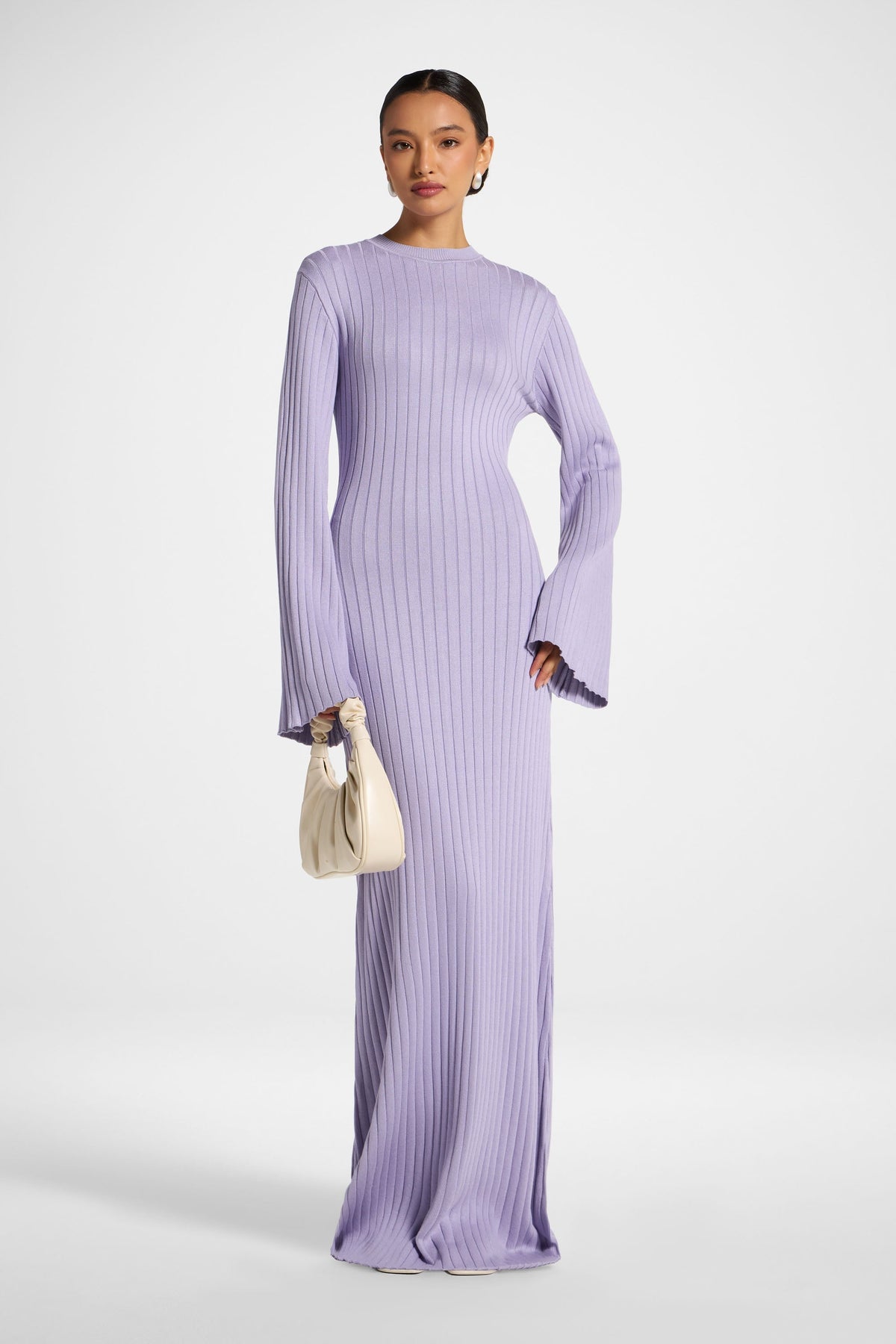 Viscose Ribbed Knit Maxi Dress - Lilac