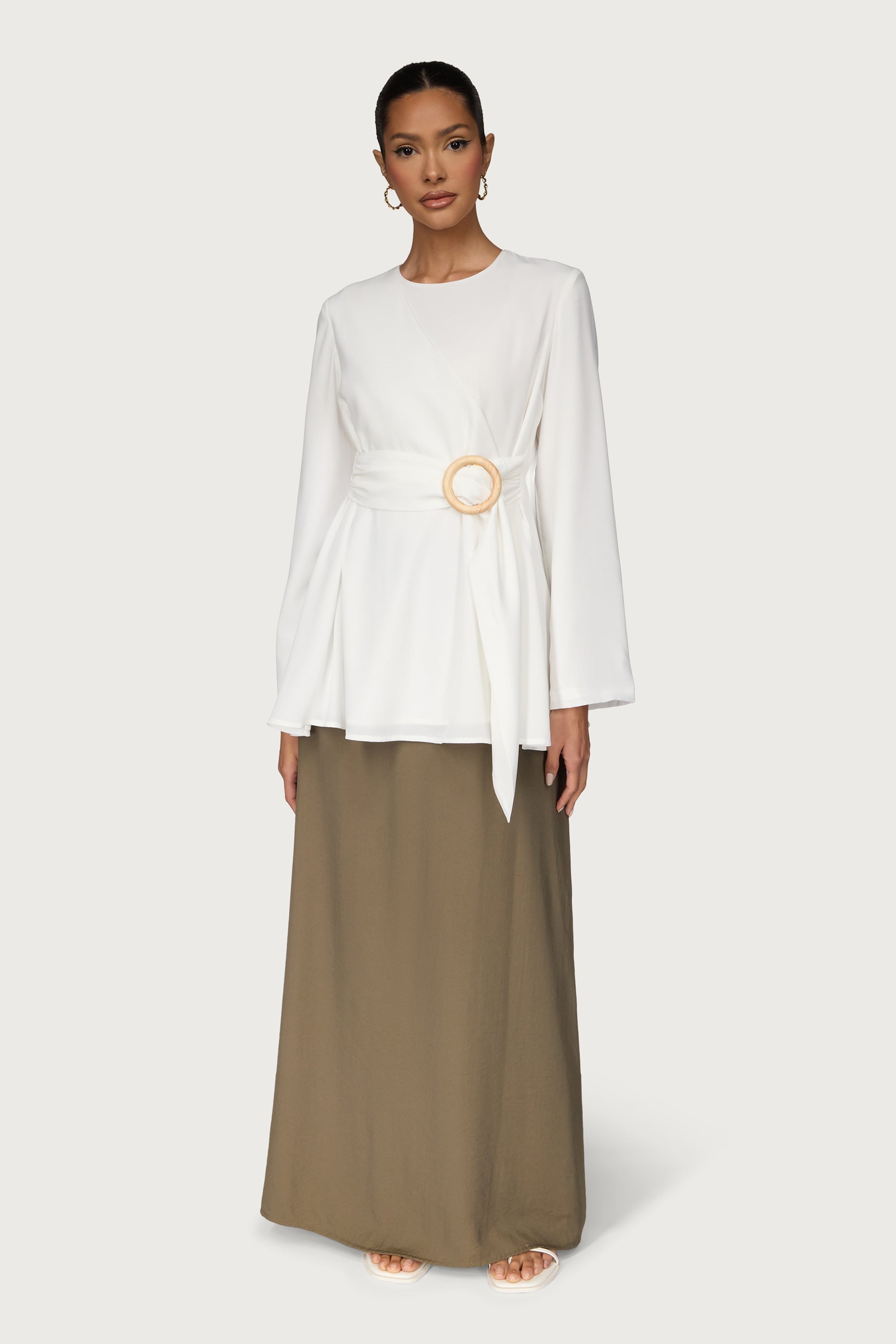 White Belted Top Dresses Veiled