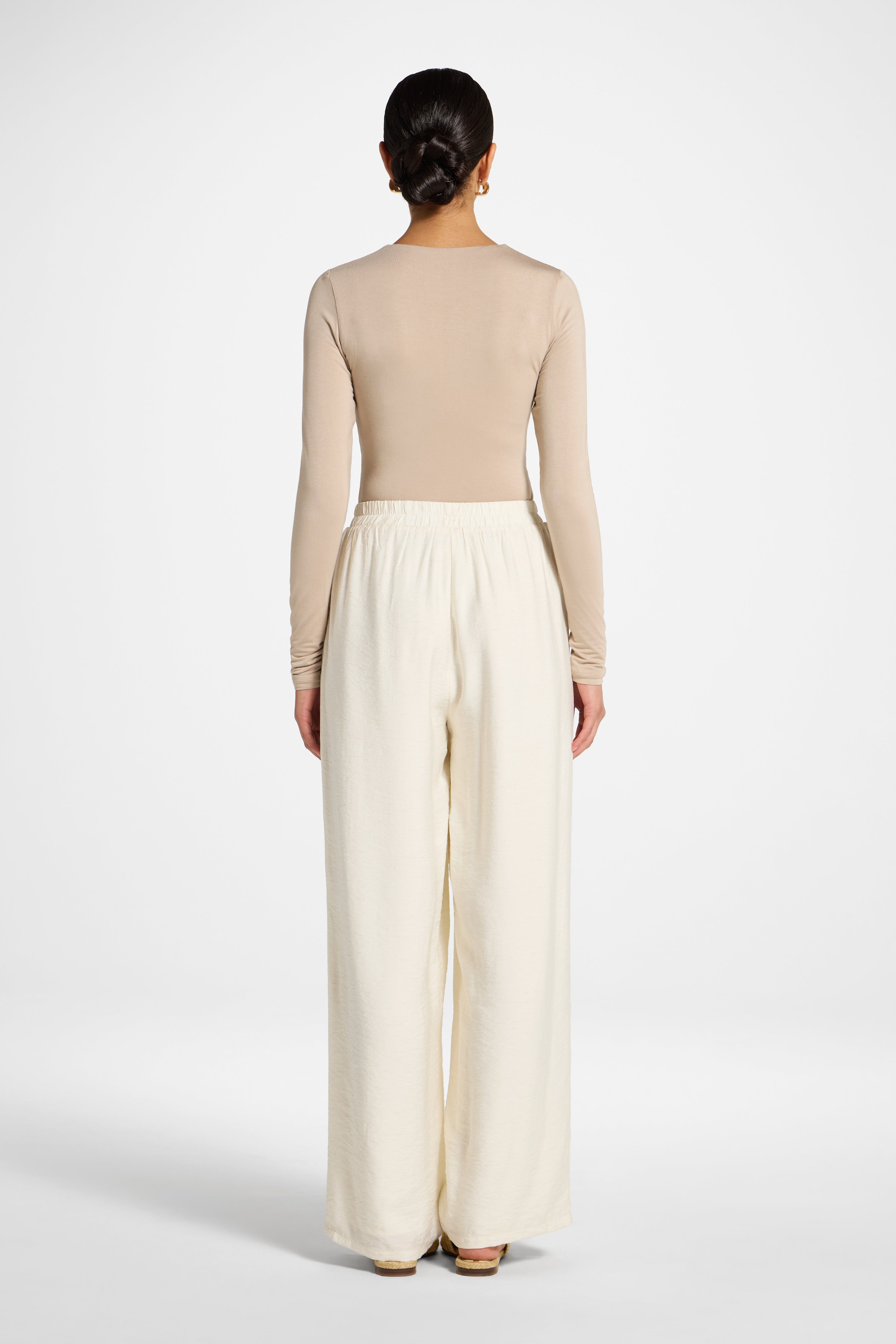 Wide Leg Pants - Heathered Ivory Abayas Veiled