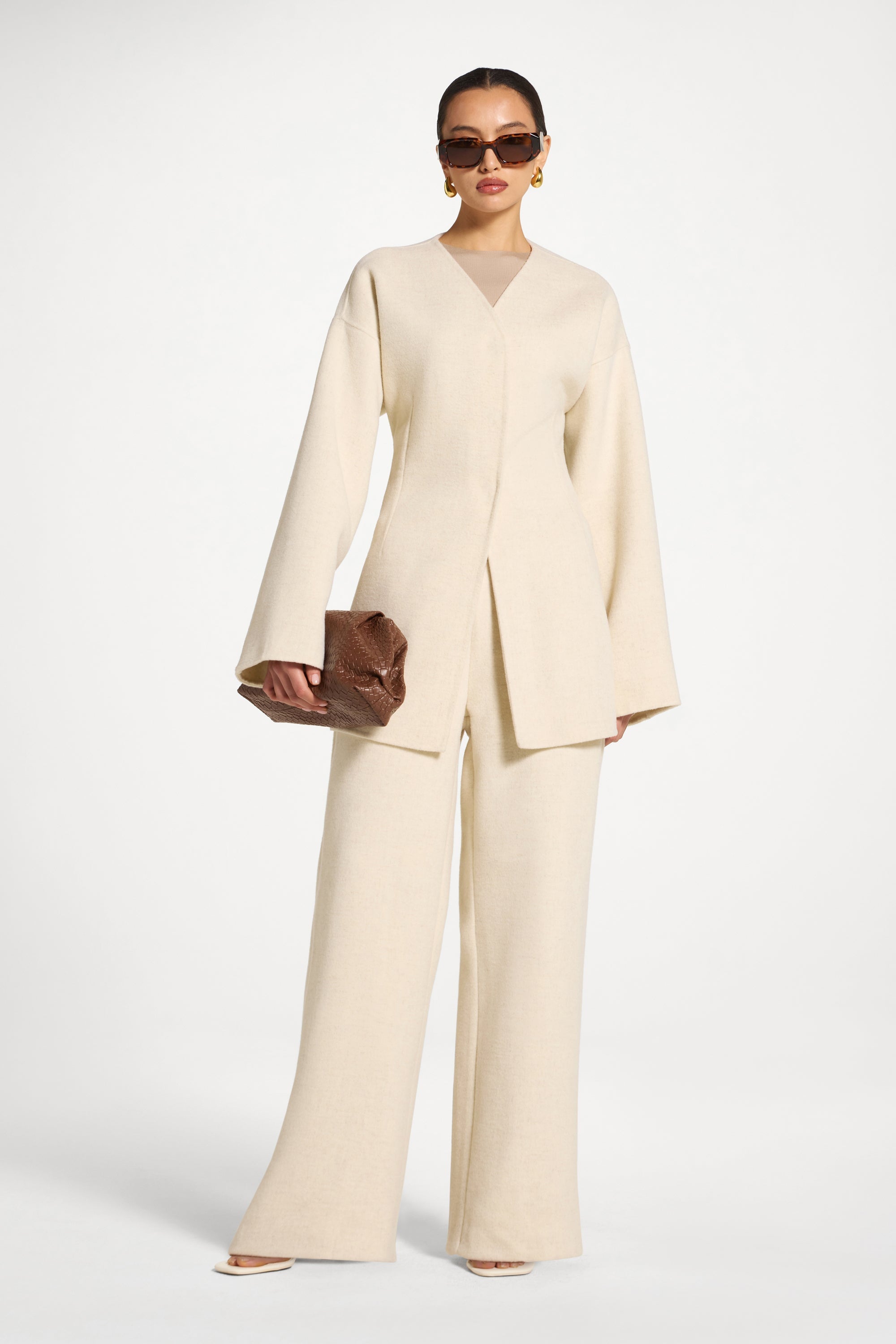 Wool Wide Leg Pants - Beige Abayas Veiled