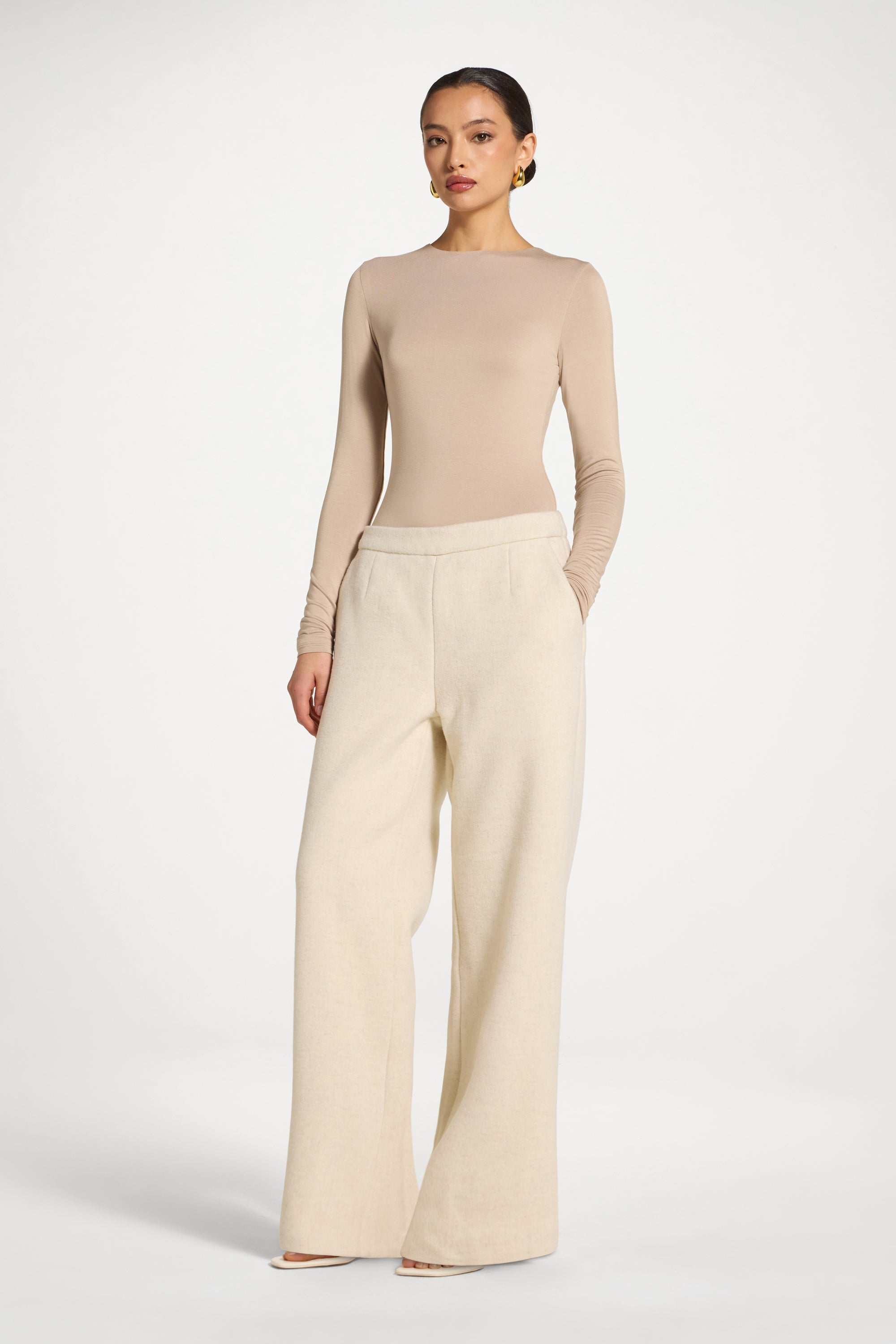 Wool Wide Leg Pants - Beige Abayas Veiled