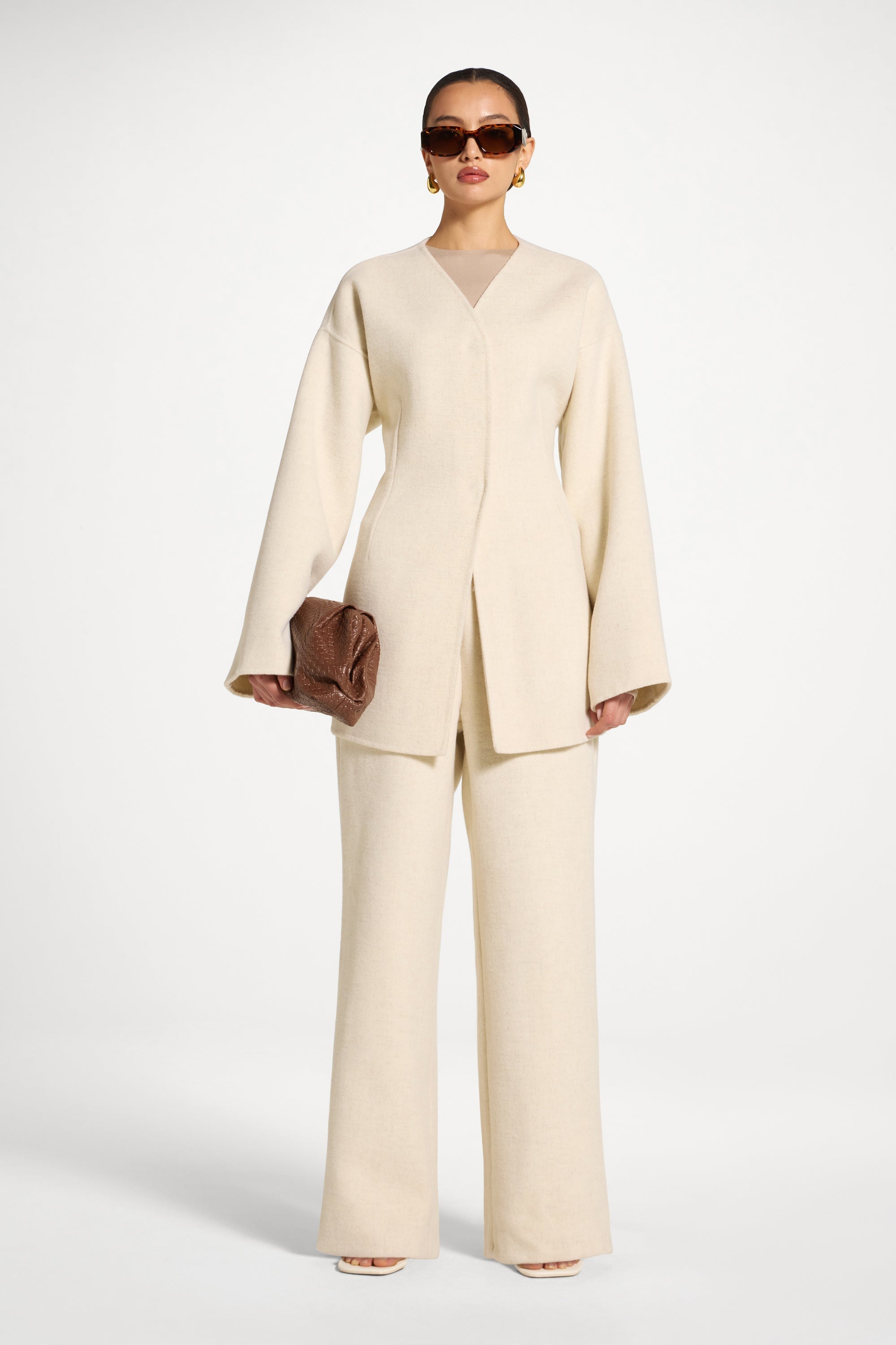 Wool Wide Leg Pants - Beige Abayas Veiled