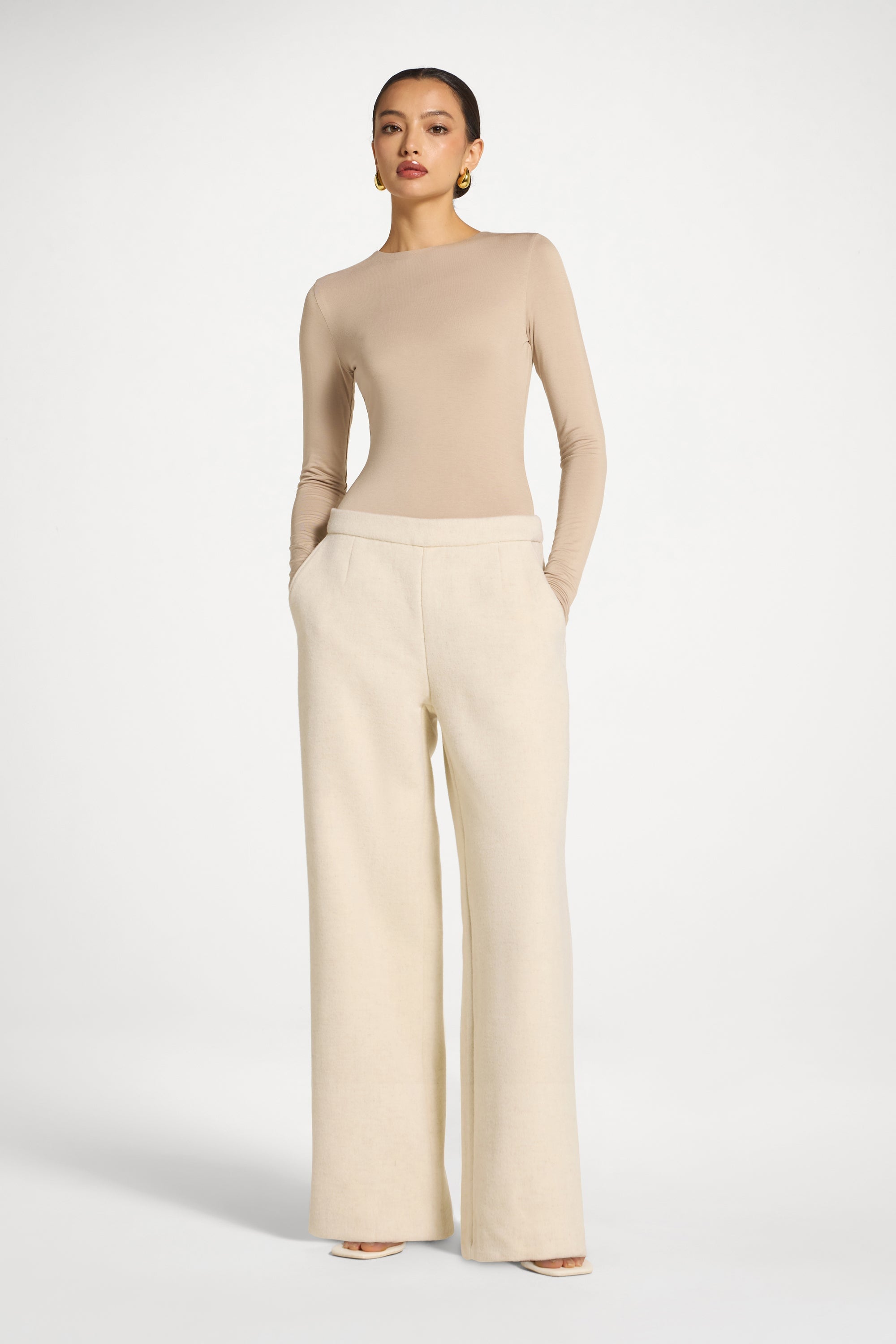 Wool Wide Leg Pants - Beige Abayas Veiled