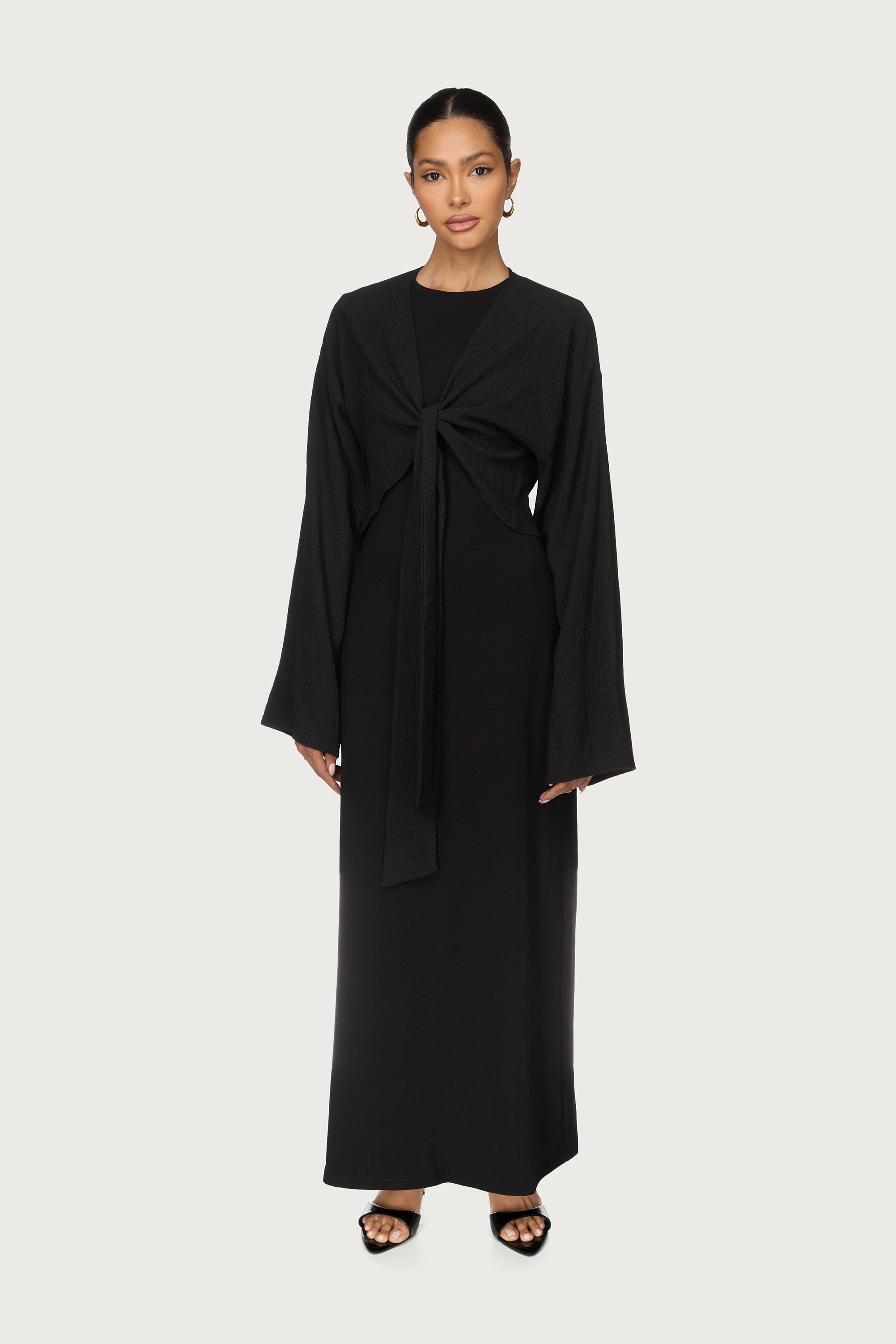 Wrap Tie Cardigan Top - Black Abayas Veiled