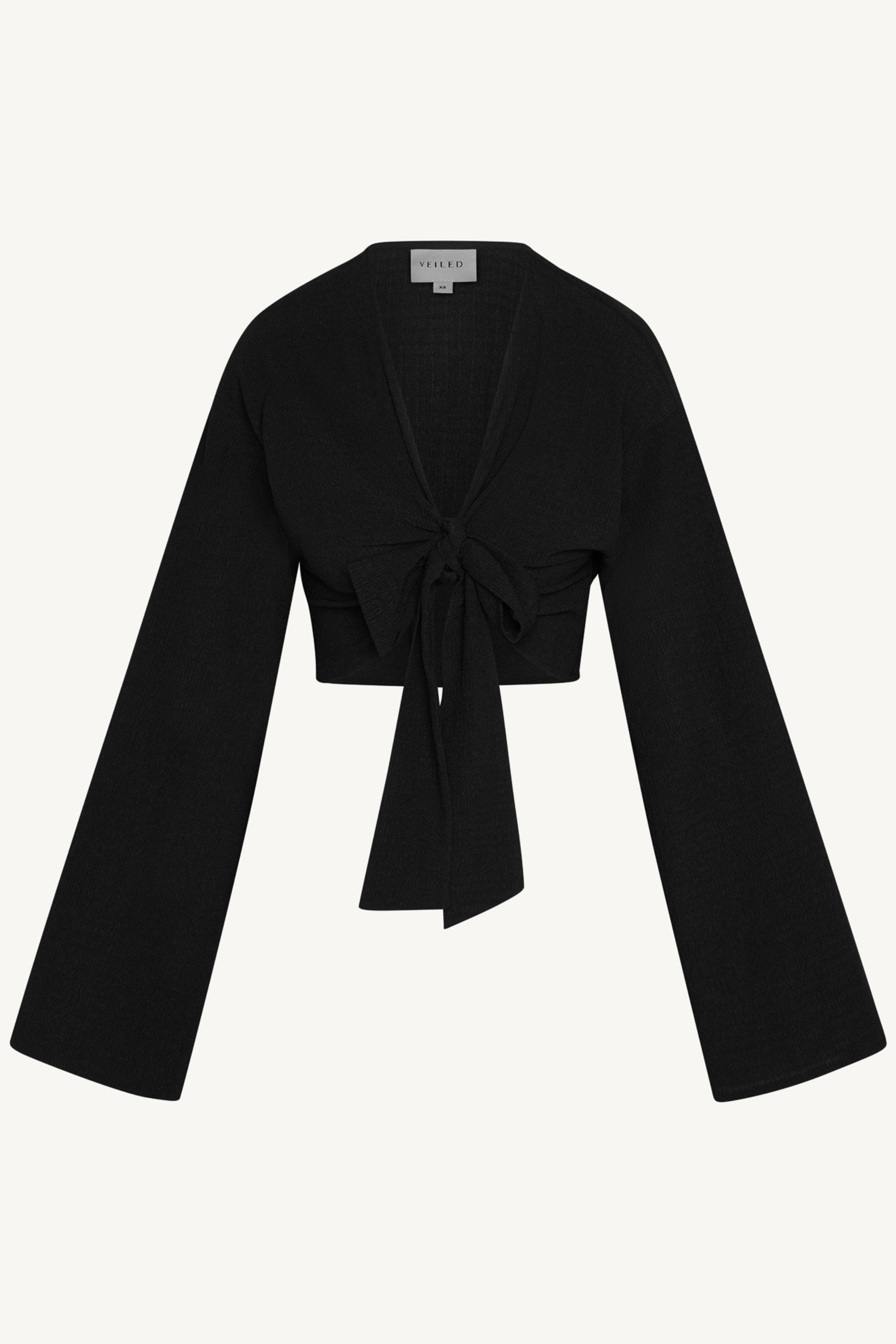 Wrap Tie Cardigan Top - Black Abayas Veiled