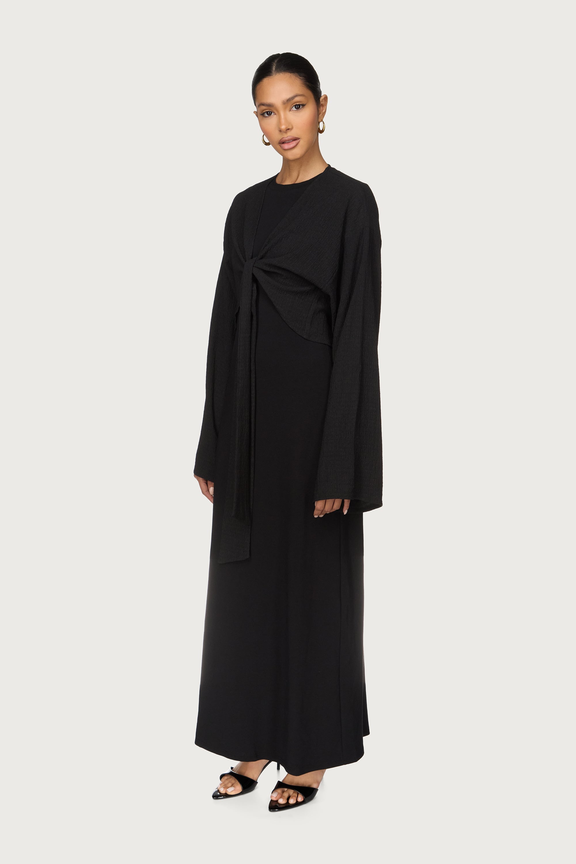 Wrap Tie Cardigan Top - Black Abayas Veiled