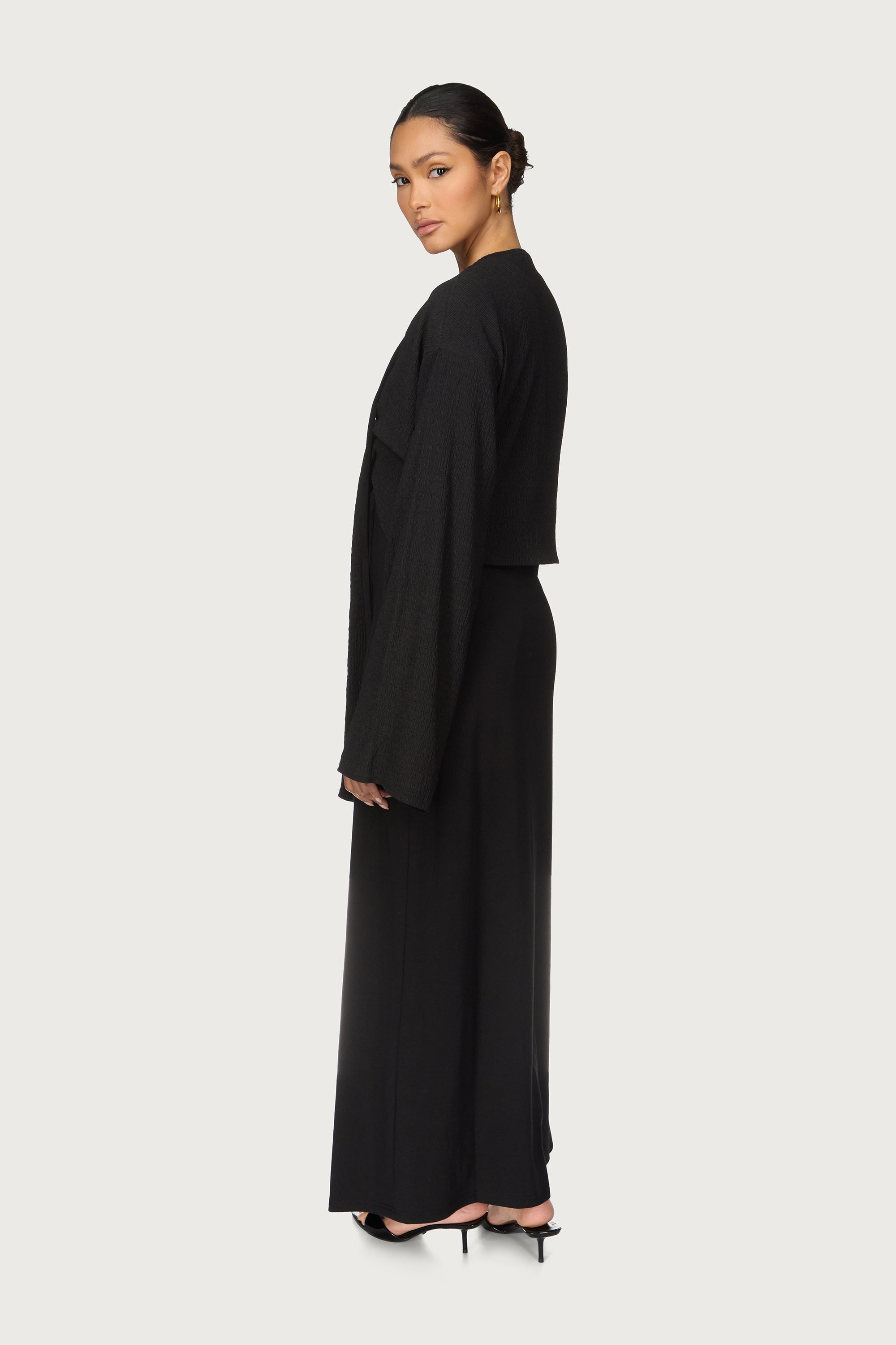 Wrap Tie Cardigan Top - Black Abayas Veiled