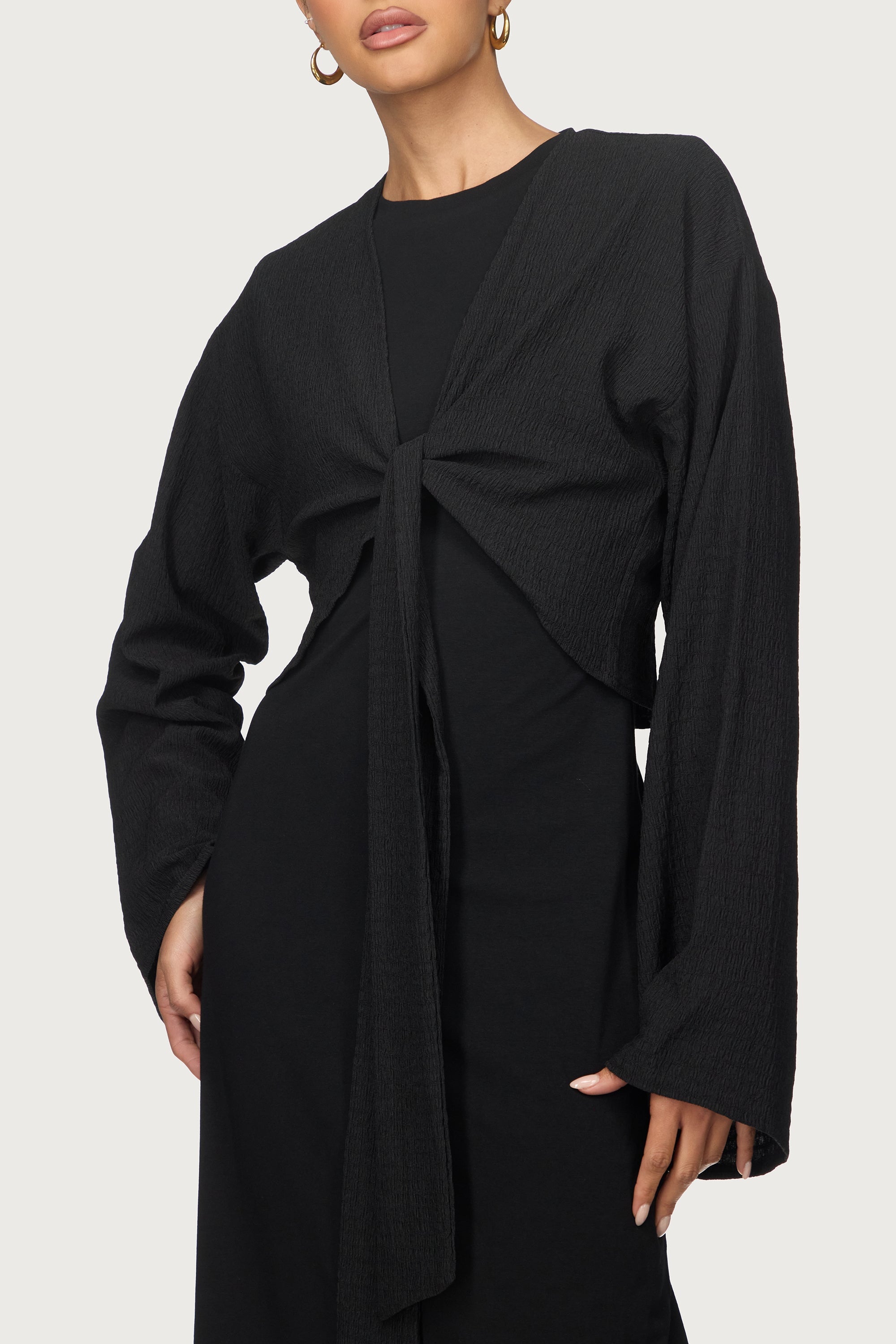 Wrap Tie Cardigan Top - Black Abayas Veiled