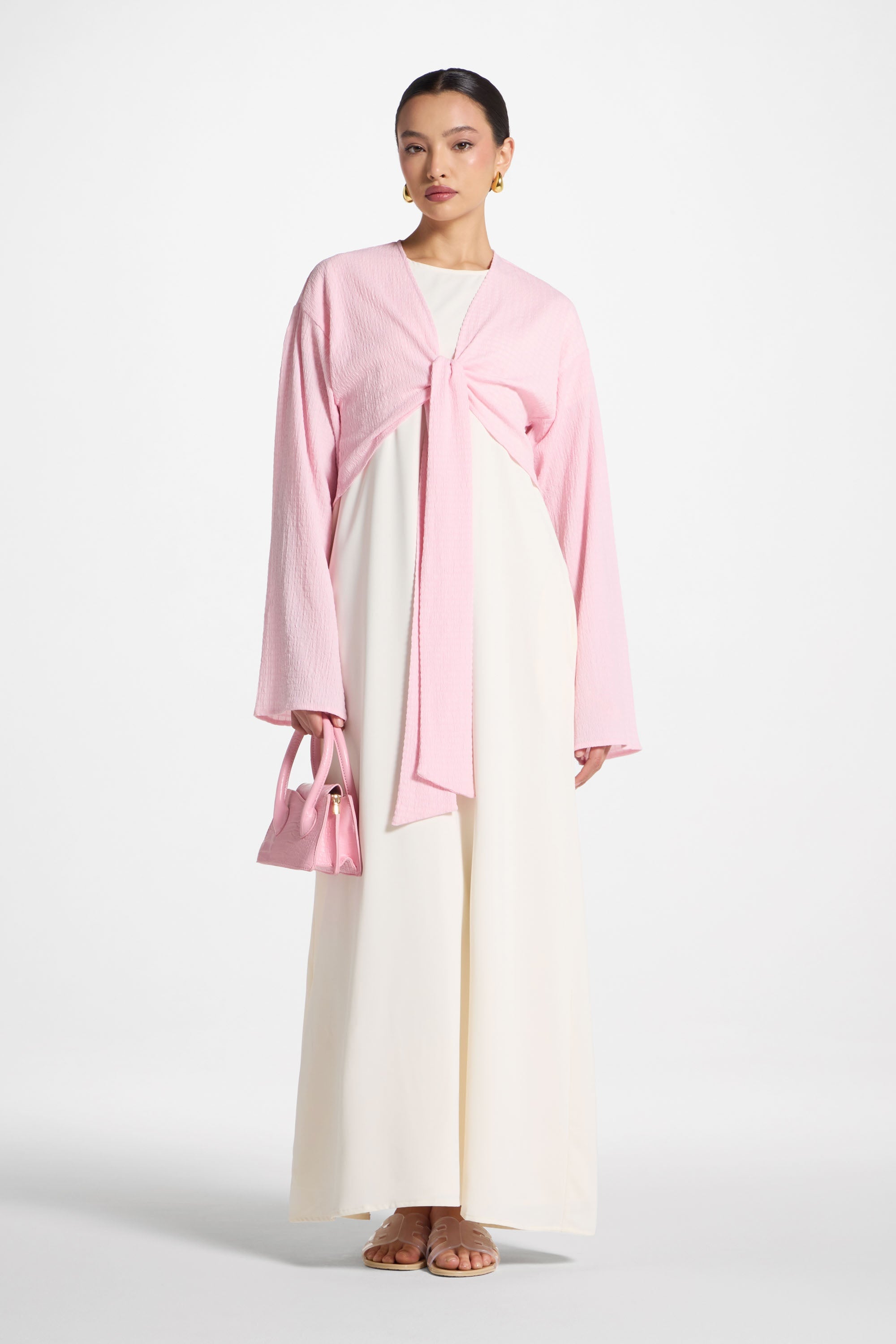 Wrap Tie Cardigan Top - Pastel Pink Abayas Veiled