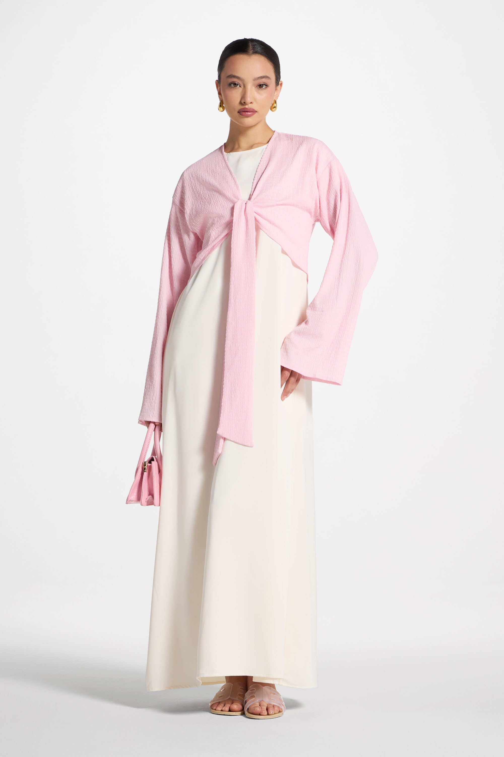 Wrap Tie Cardigan Top - Pastel Pink Abayas Veiled
