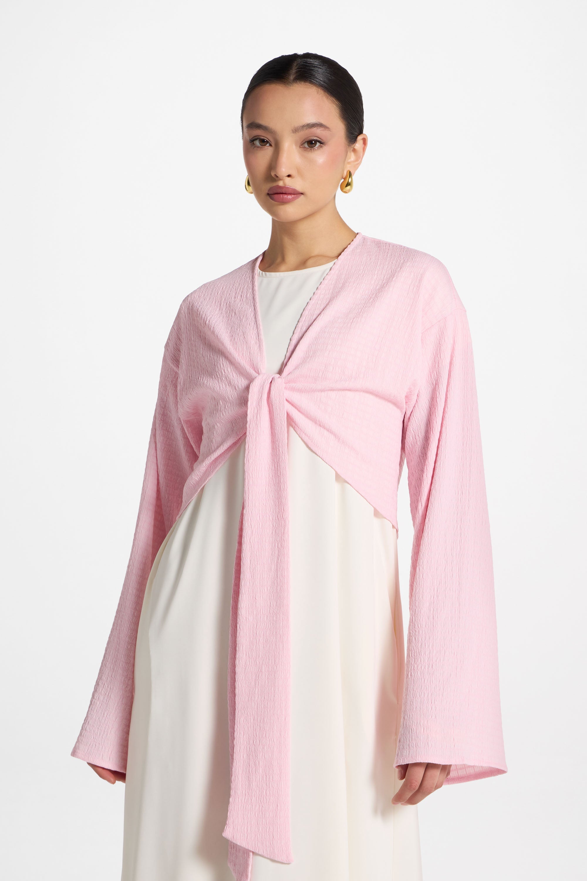 Wrap Tie Cardigan Top - Pastel Pink Abayas Veiled