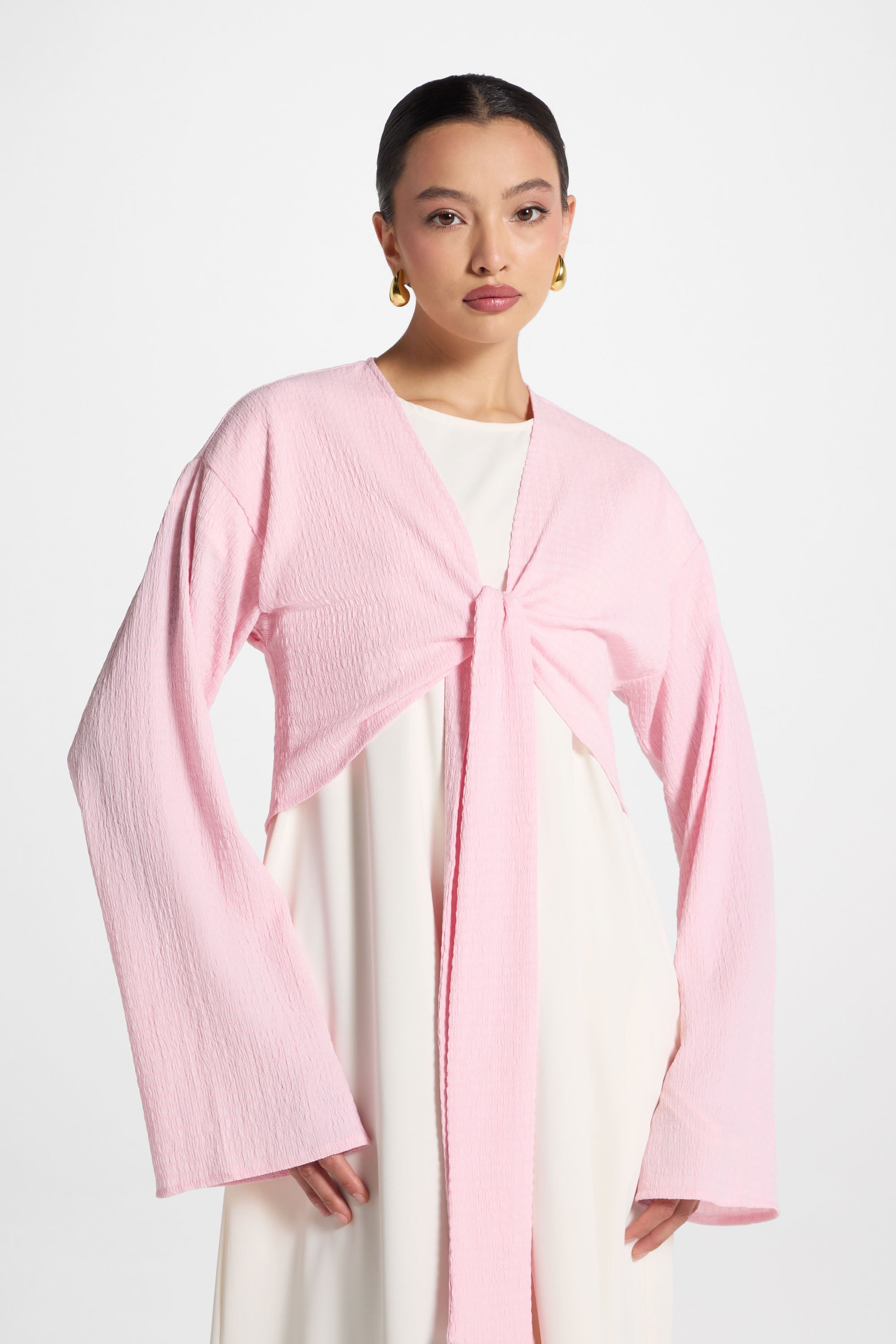 Wrap Tie Cardigan Top - Pastel Pink Abayas Veiled