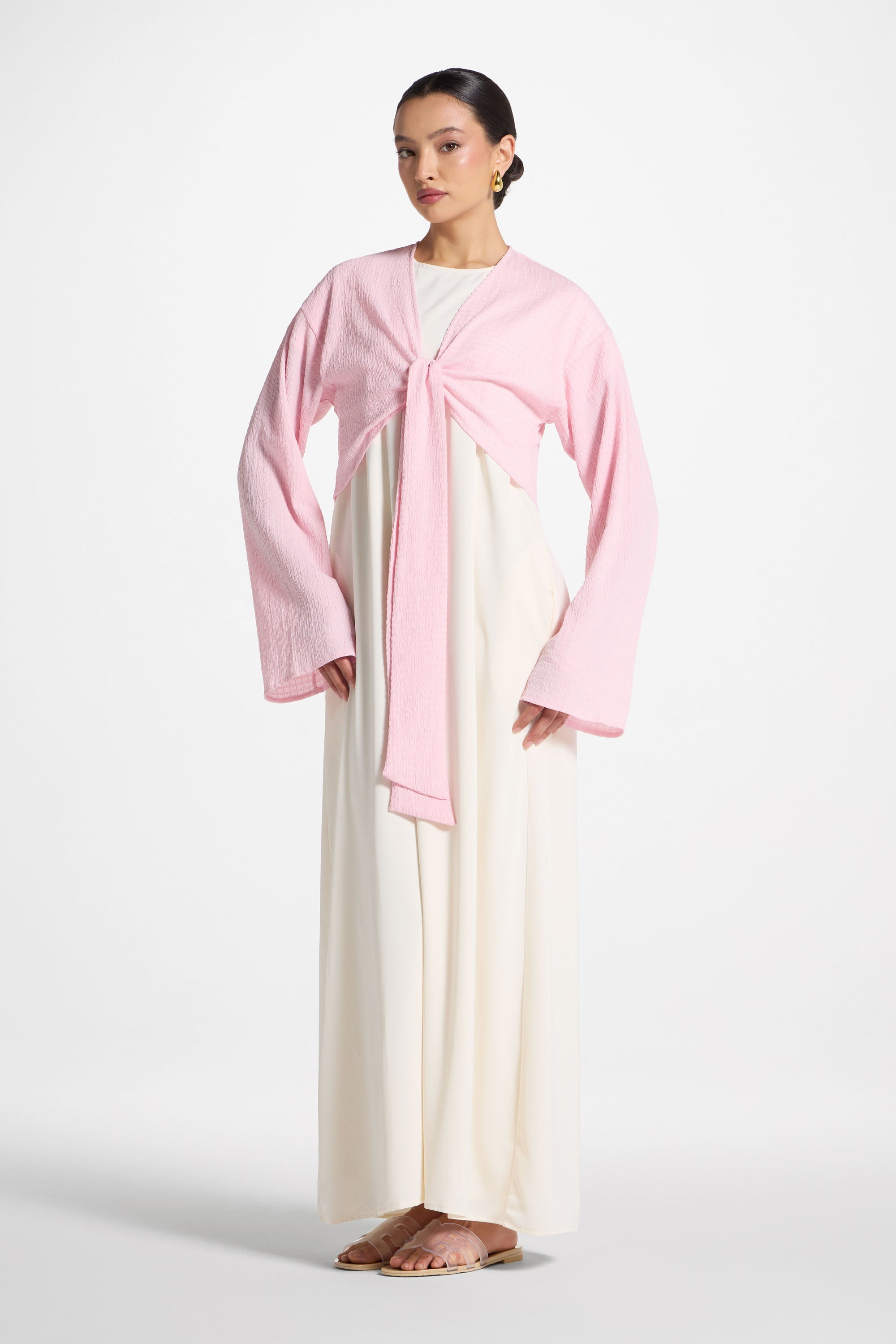 Wrap Tie Cardigan Top - Pastel Pink Abayas Veiled