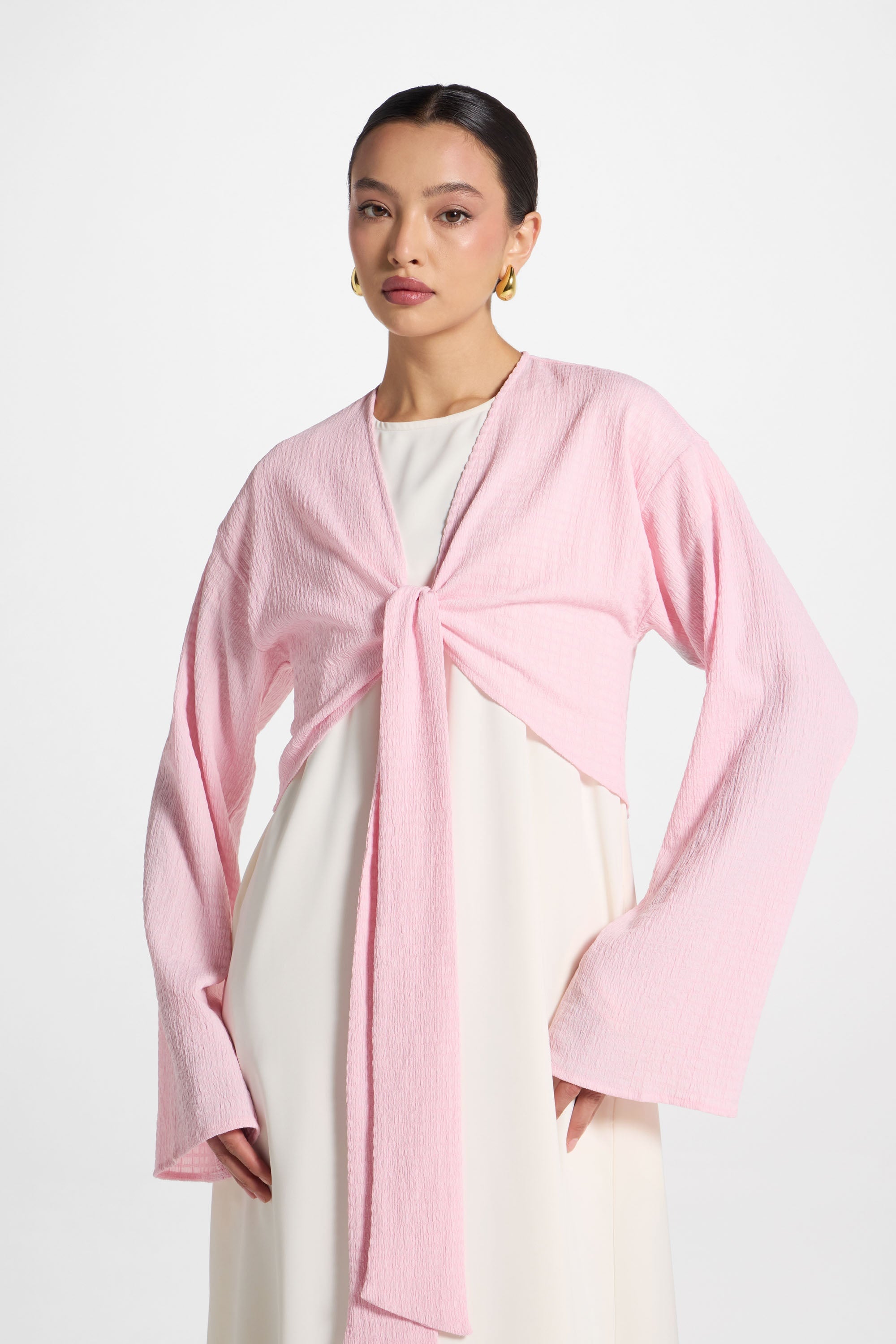 Wrap Tie Cardigan Top - Pastel Pink Abayas Veiled