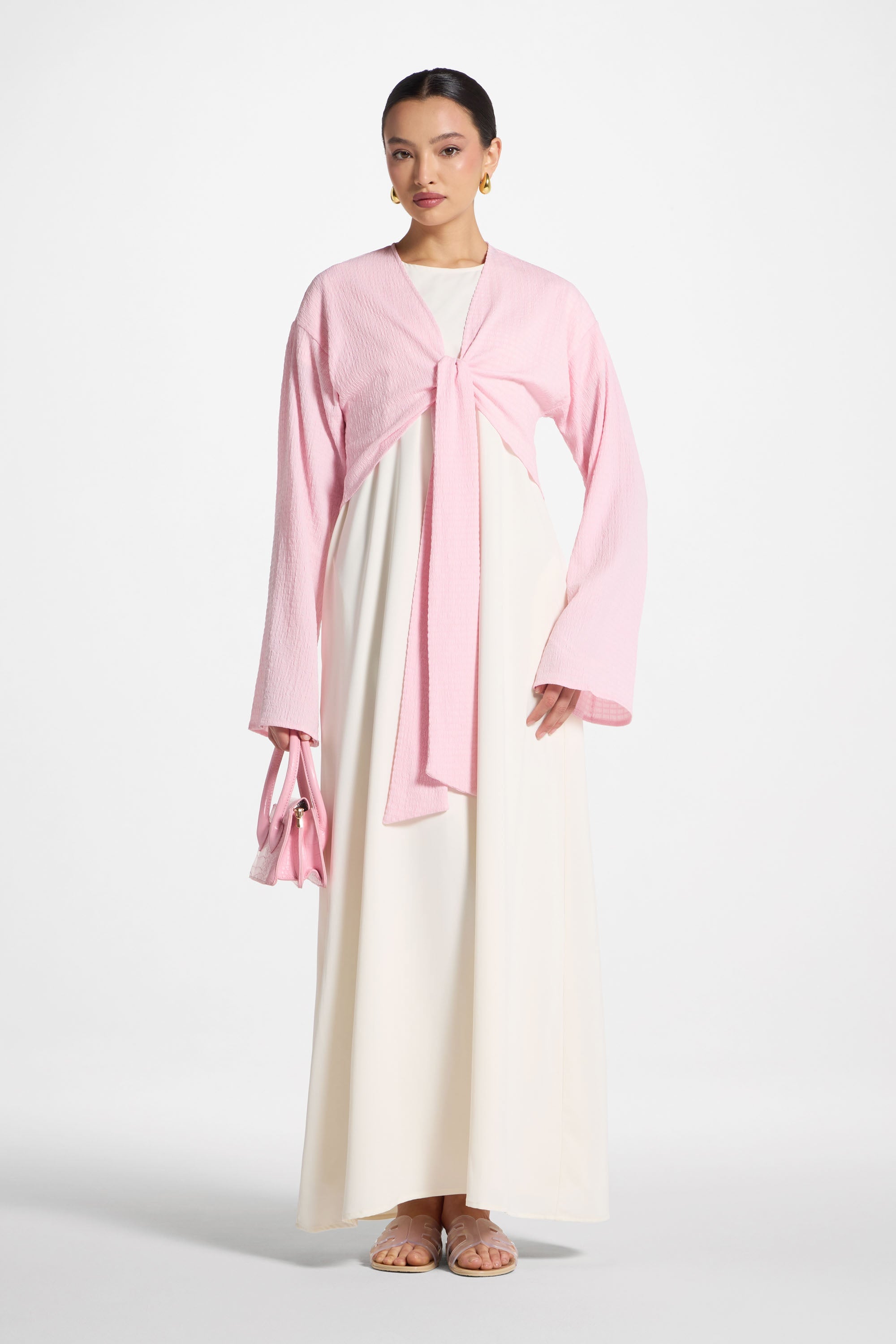 Wrap Tie Cardigan Top - Pastel Pink Abayas Veiled