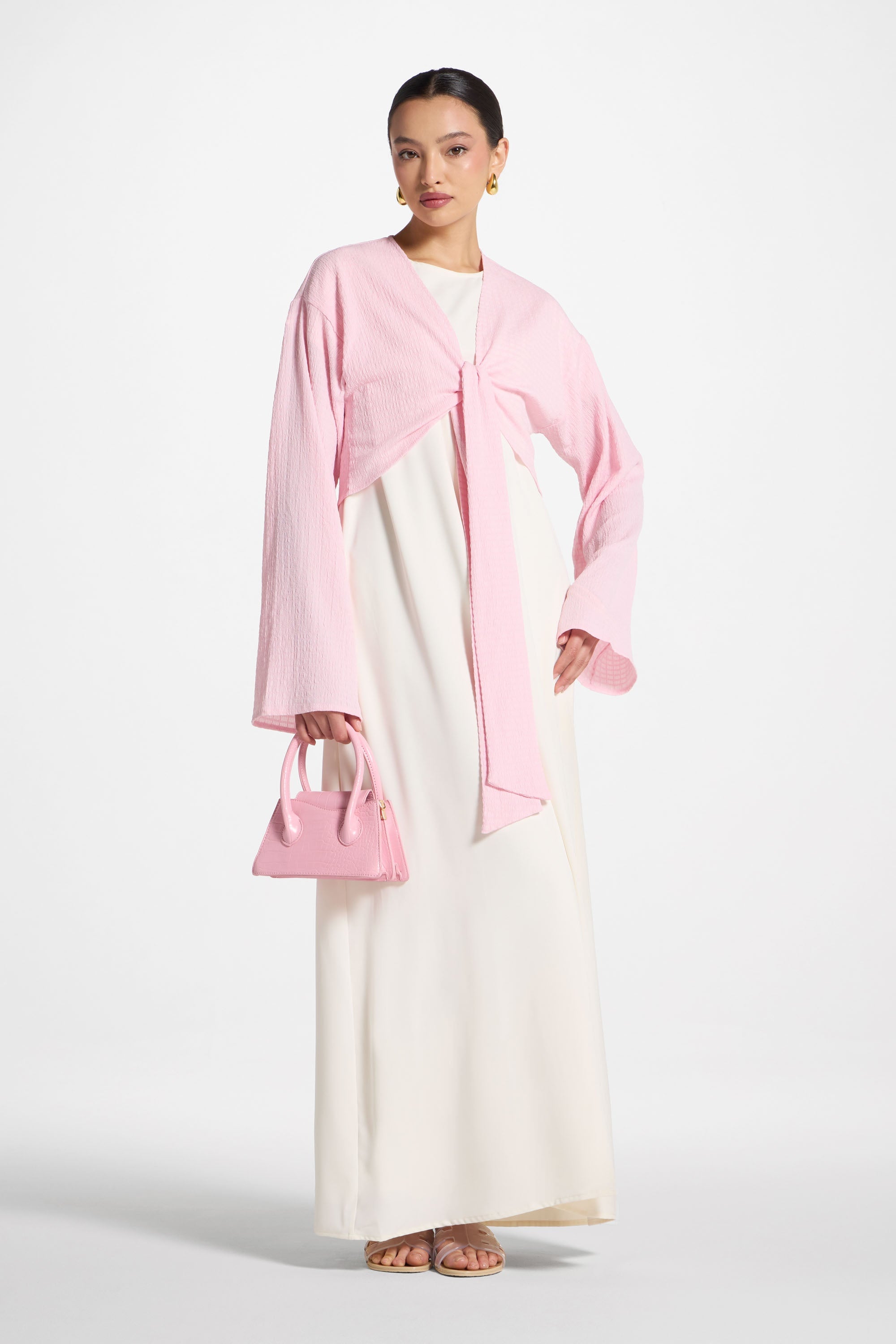Wrap Tie Cardigan Top - Pastel Pink Abayas Veiled